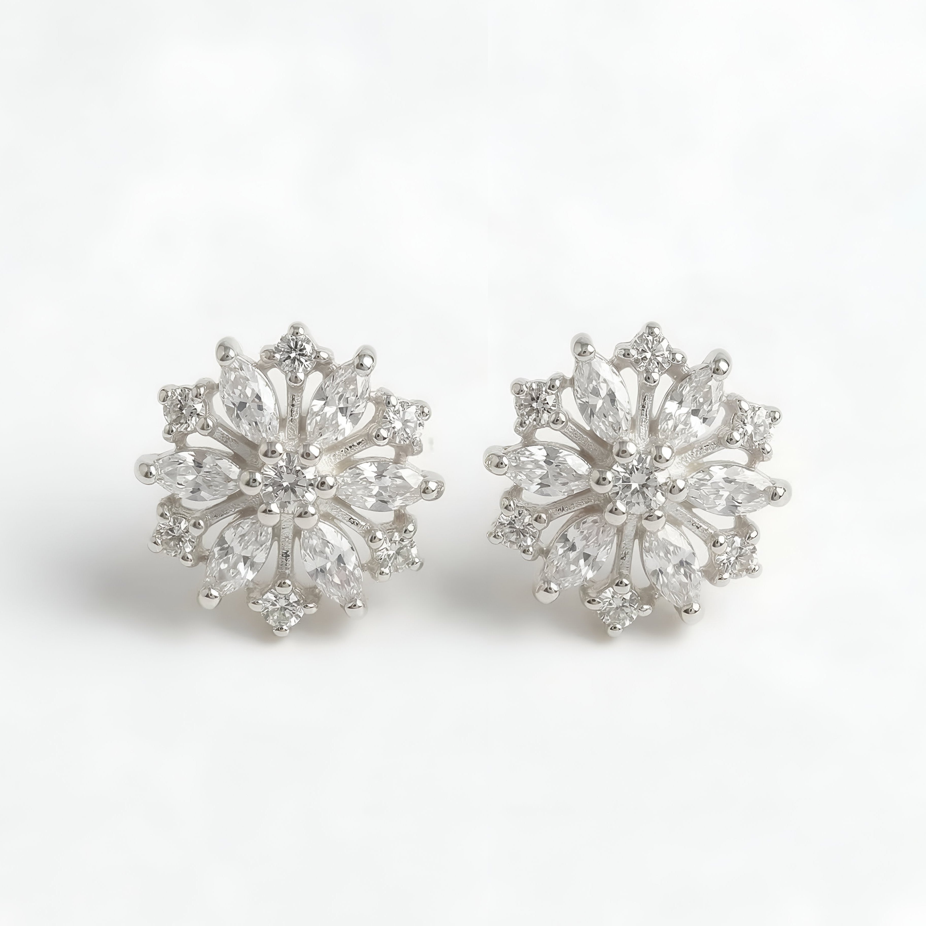 925 Silver Snowflake CZ Stud Earrings