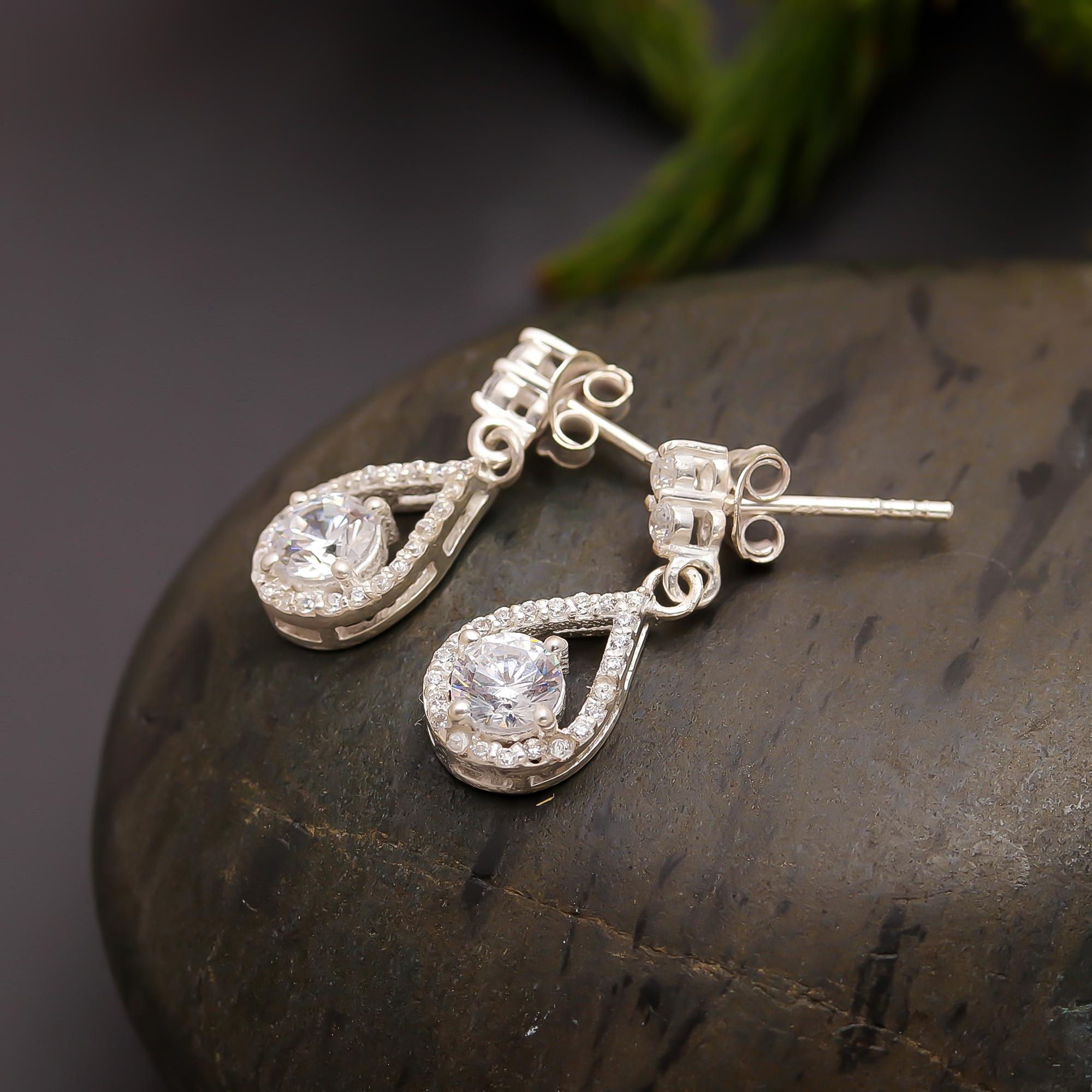 925 Silver CZ Teardrop Stud Danglers