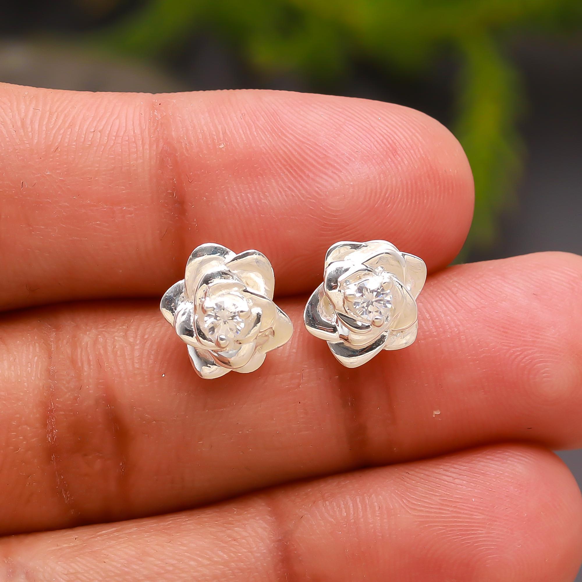 925 Silver Blooming Rose Stud Earrings
