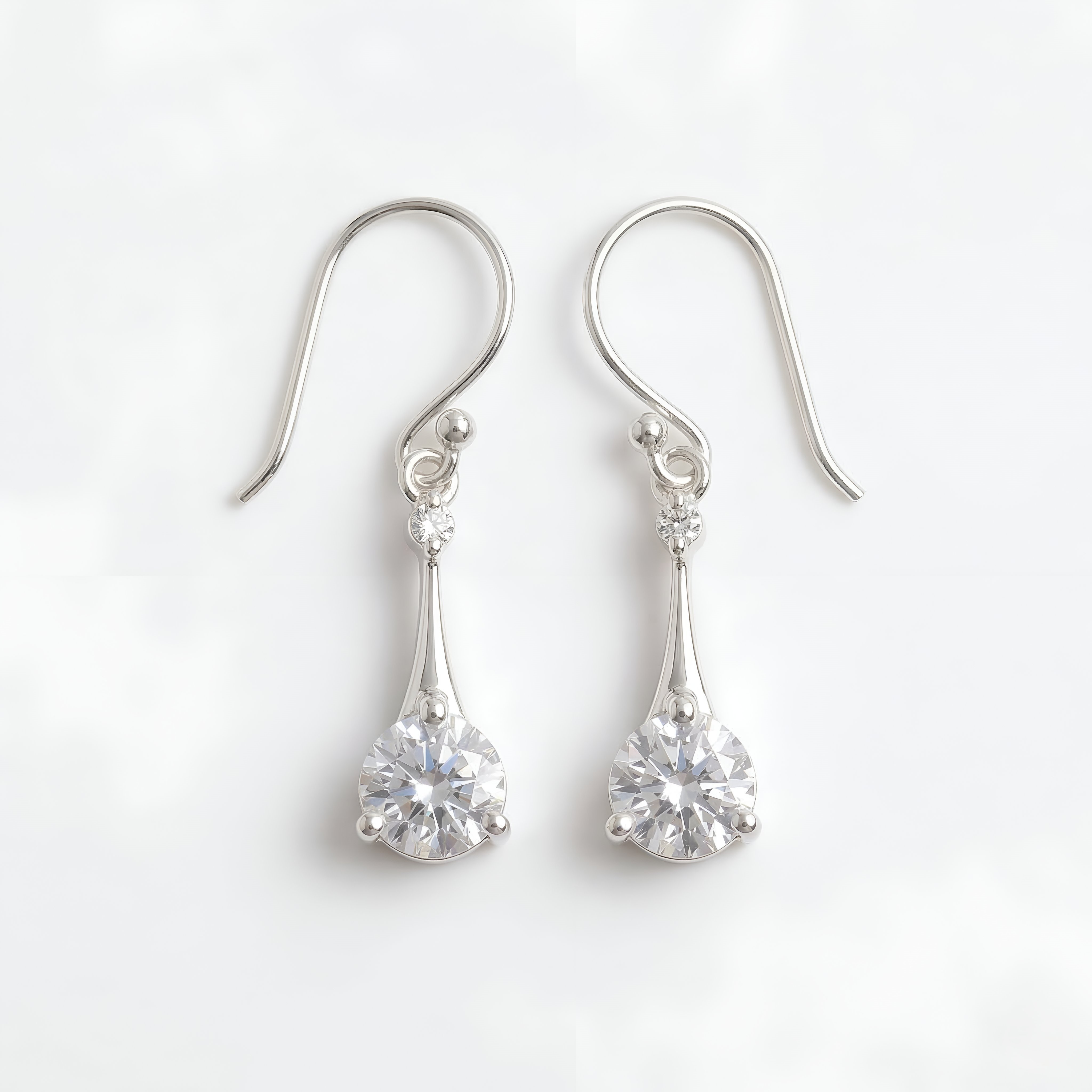 925 Silver Round CZ Drop Hook Earrings