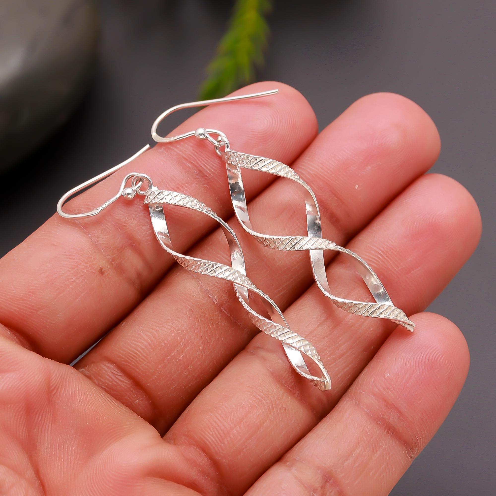 925 Silver Twisted Spiral Drop Earrings