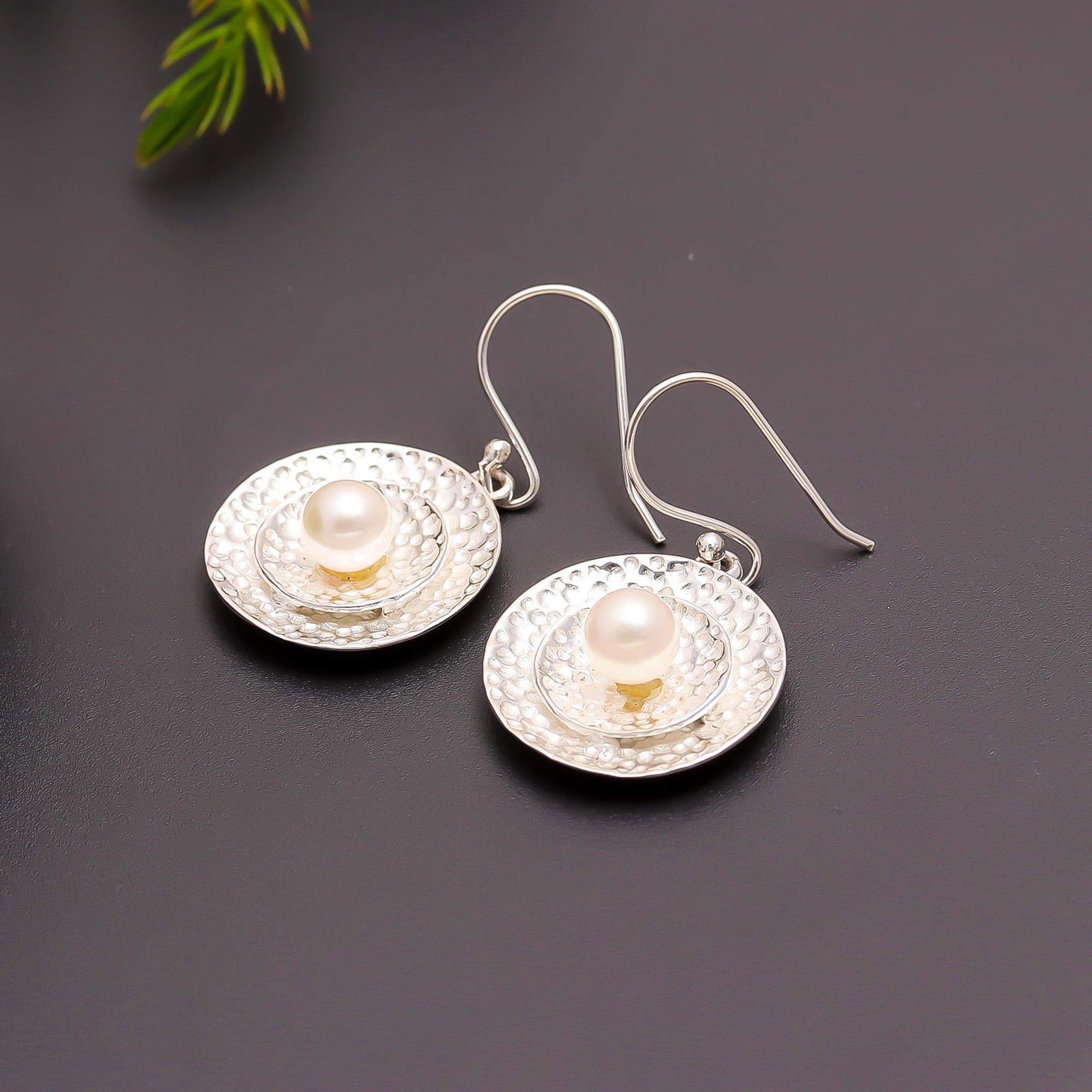 925 Silver Textured Pearl Drop Earrings
