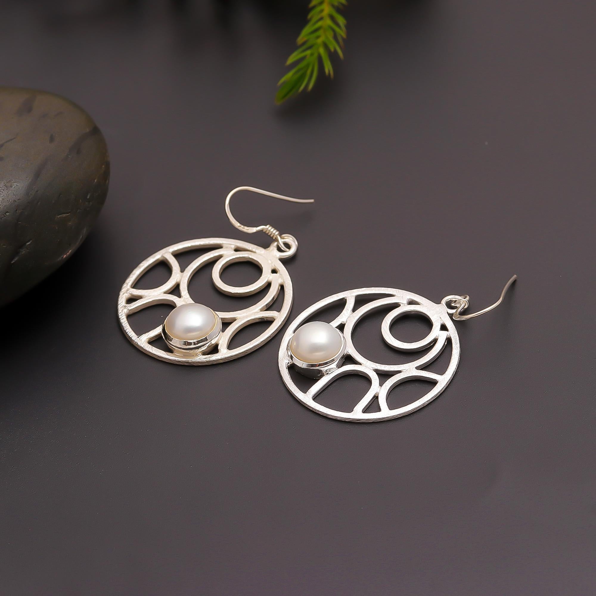 925 Silver Artistic Pearl Orbit Drop Earrings