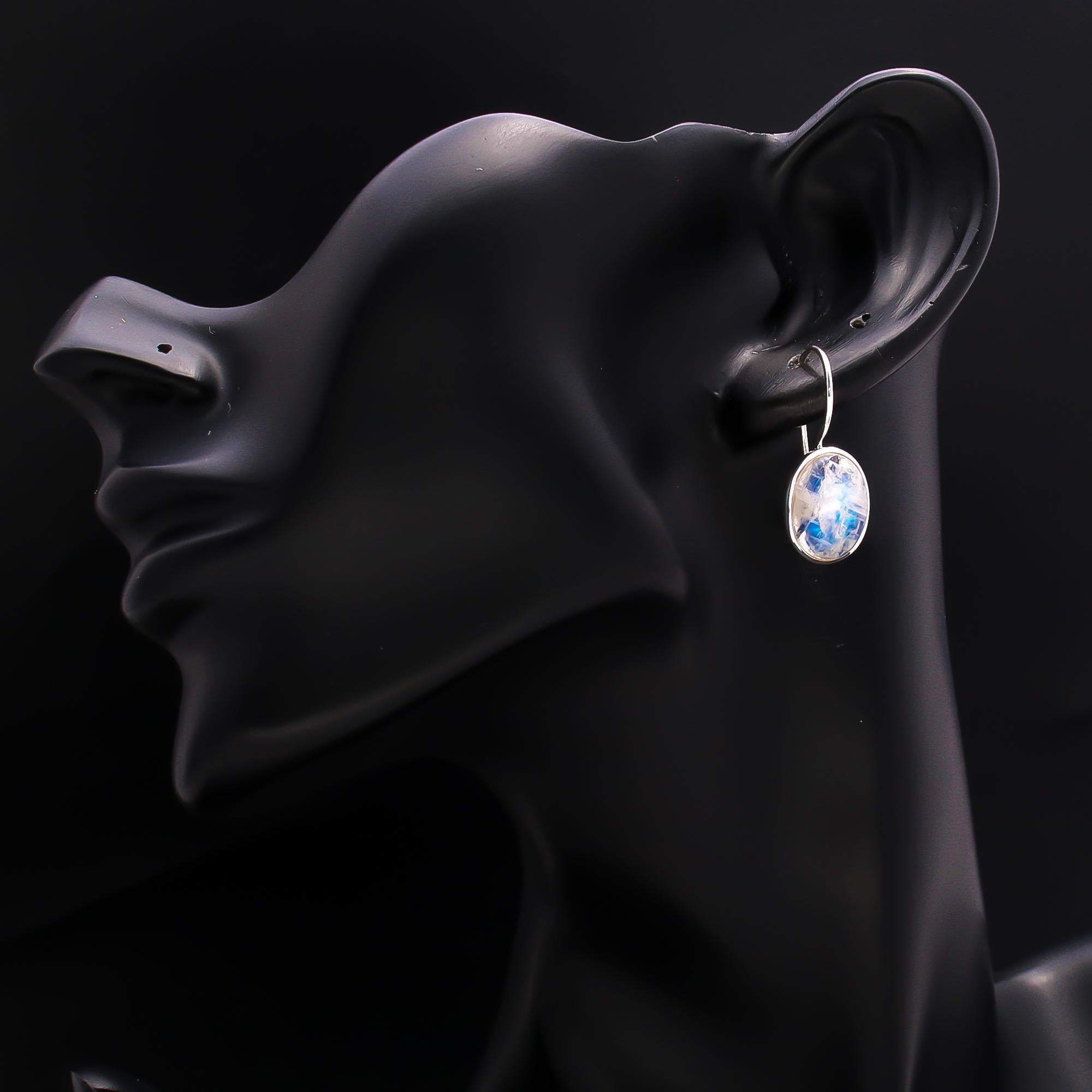925 Silver Oval Moonstone Drop Earrings