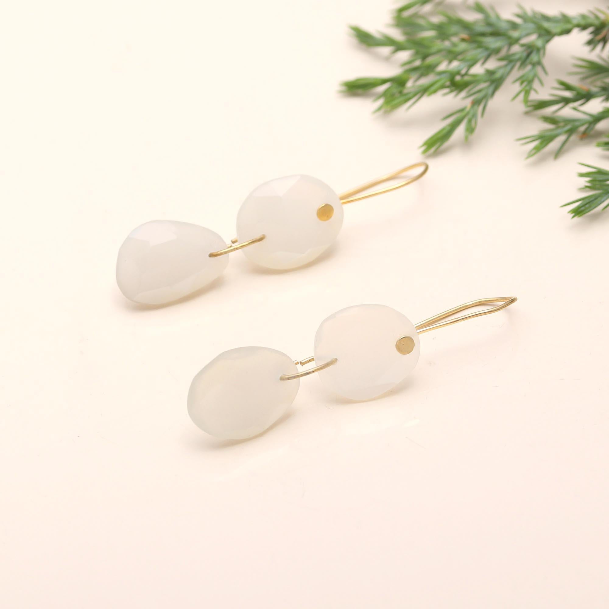 925 Silver White Chalcedony Dangle Earrings