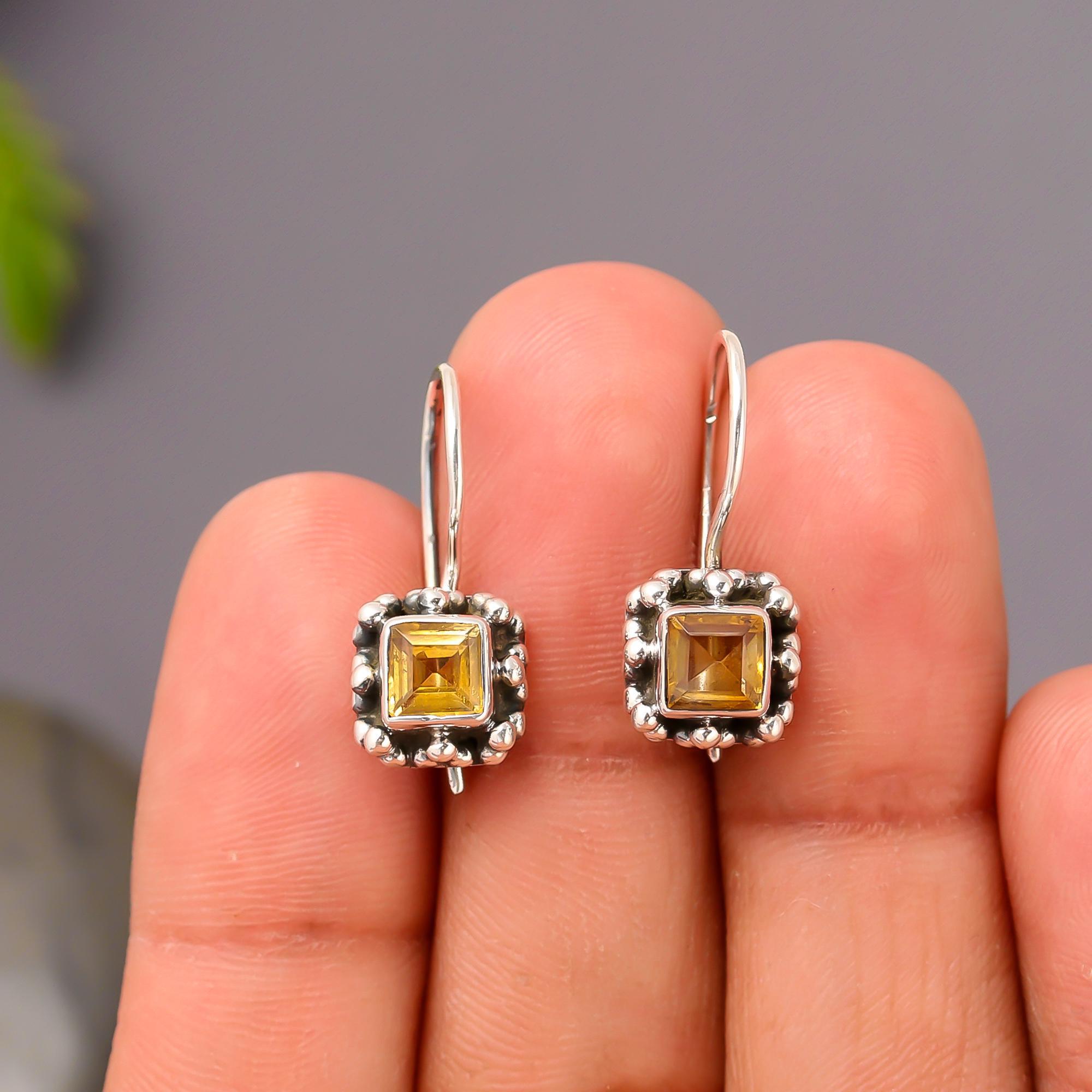 925 Silver Vintage Citrine Drop Earrings