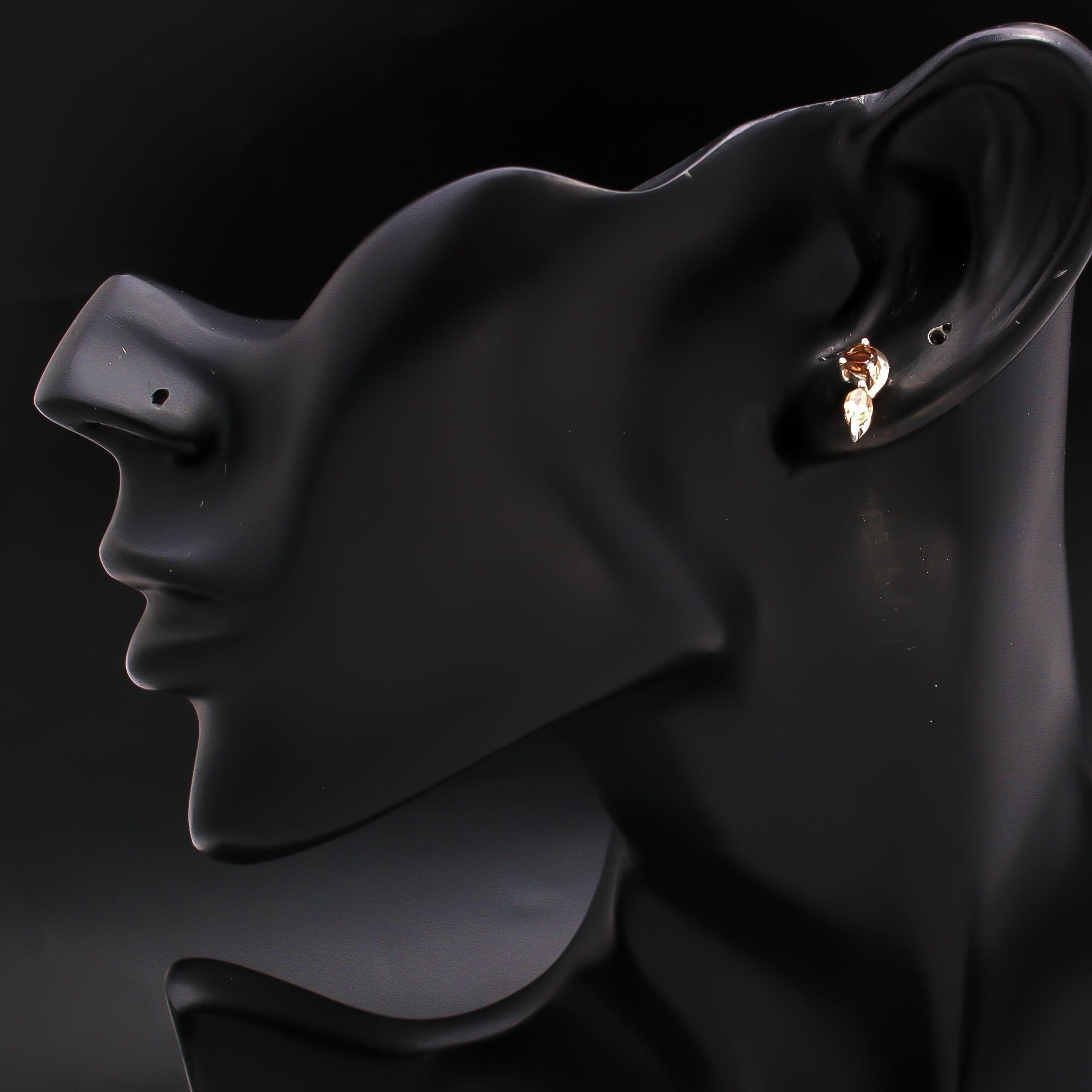 925 Silver Two-Tone Smoky Quartz & Citrine Studs Earrings