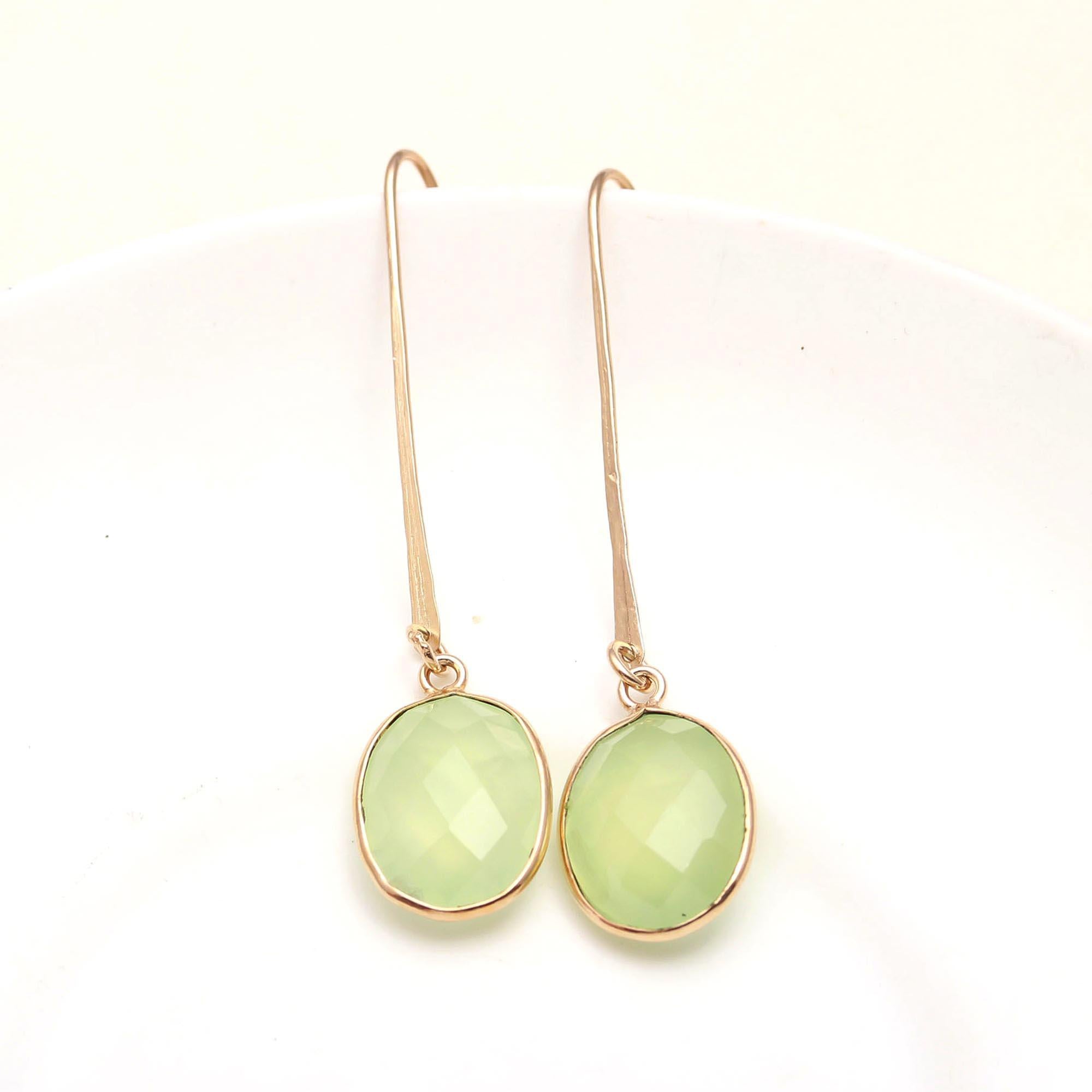Brass Green Prehnite Dangle Earrings