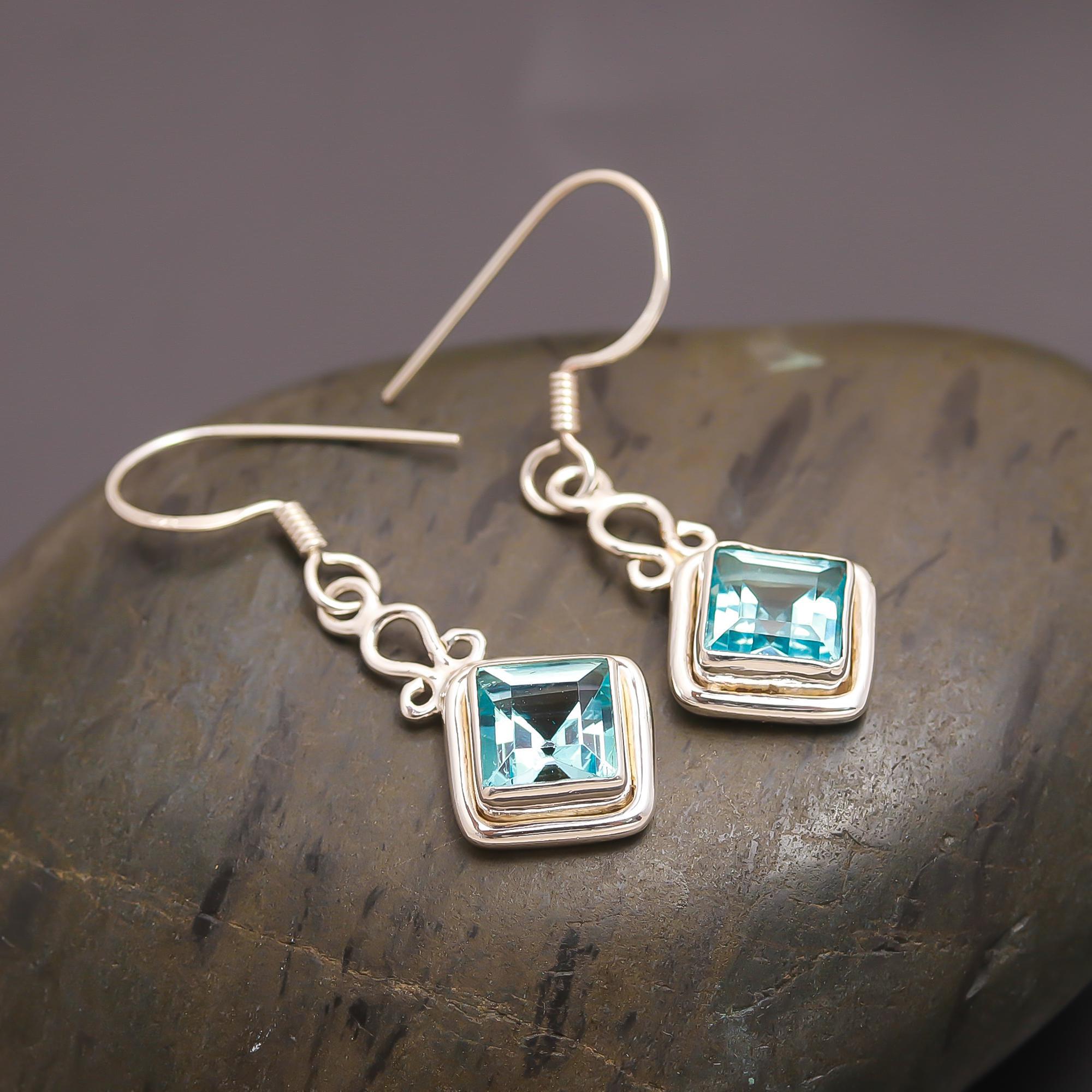 925 Silver Blue Topaz Drop Earrings