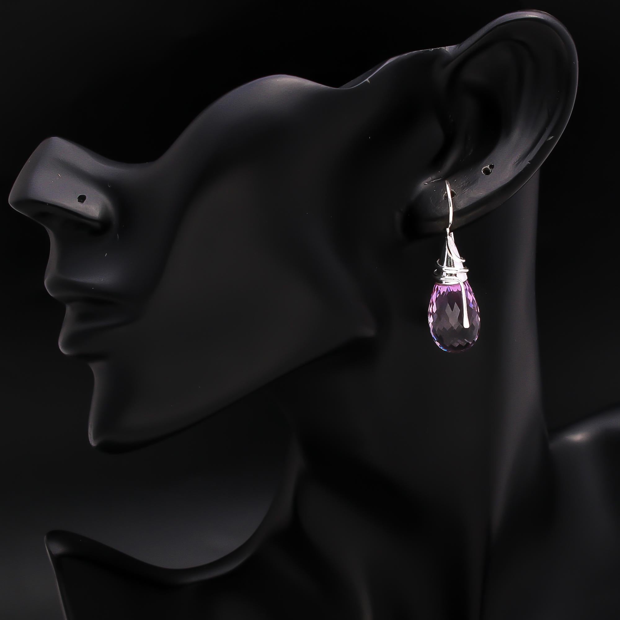 925 Silver Faceted Amethyst Teardrop Earrings