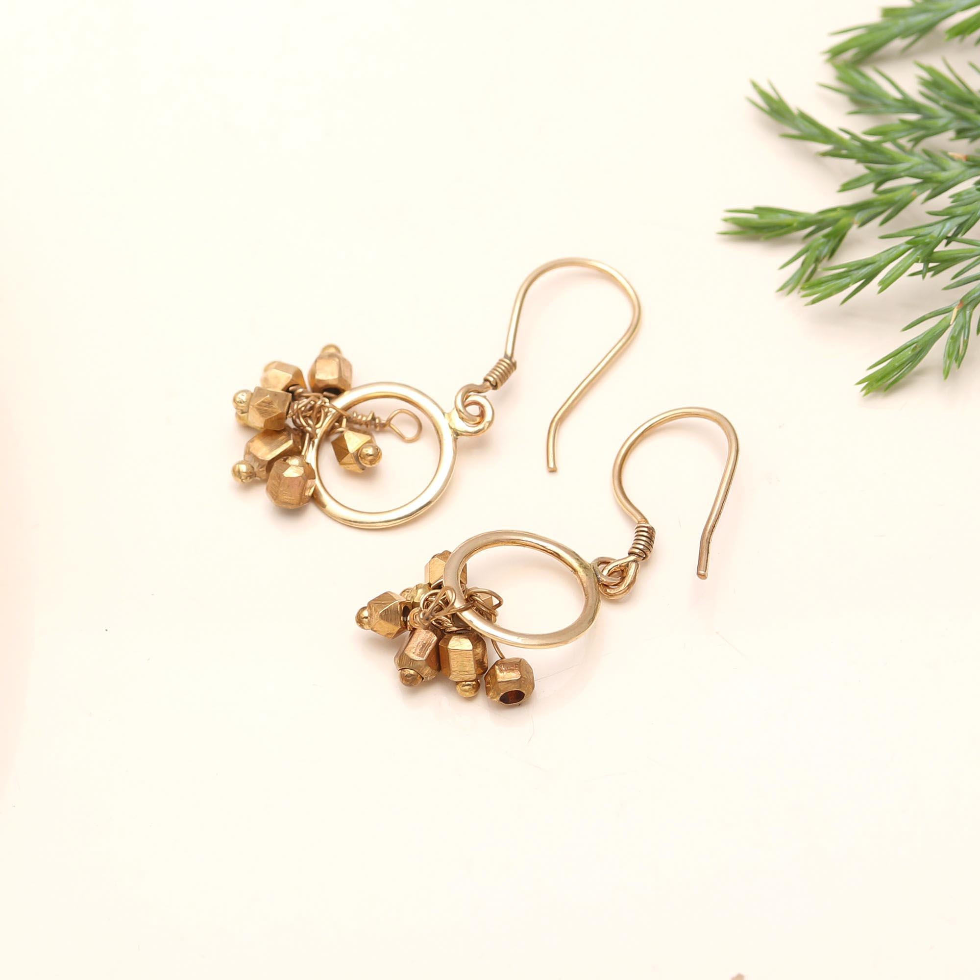 925 Silver Pyrite Cluster Dangle Earrings