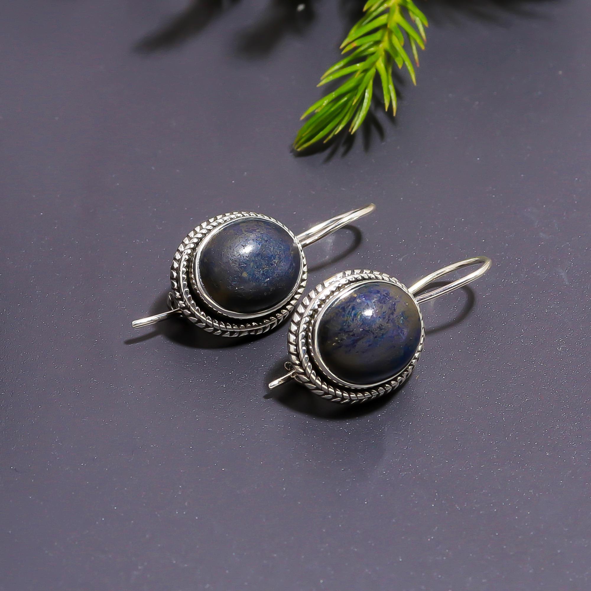 925 Silver Oval Lapis Lazuli Drop Earrings