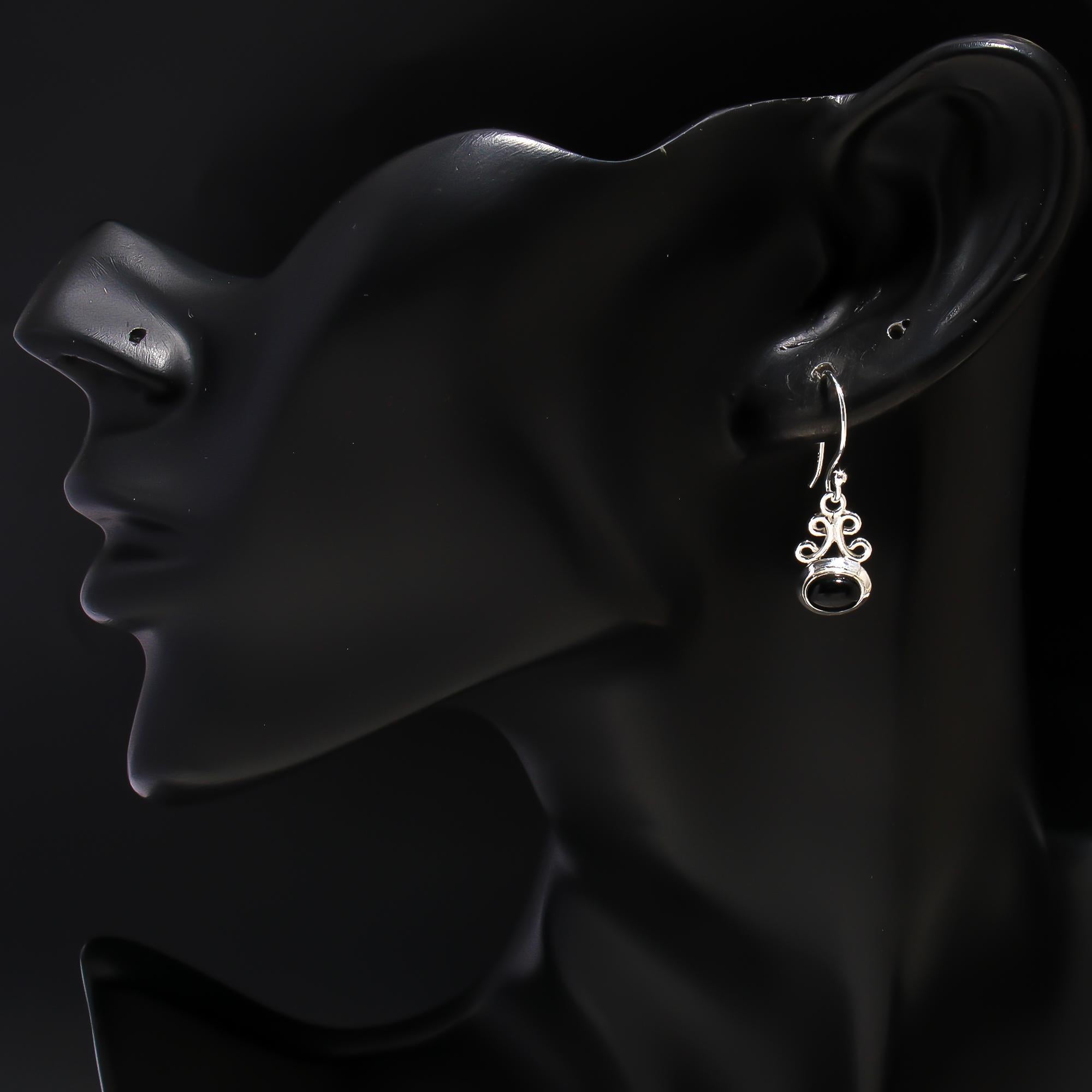 925 Silver Black Onyx Filigree Drop Earrings