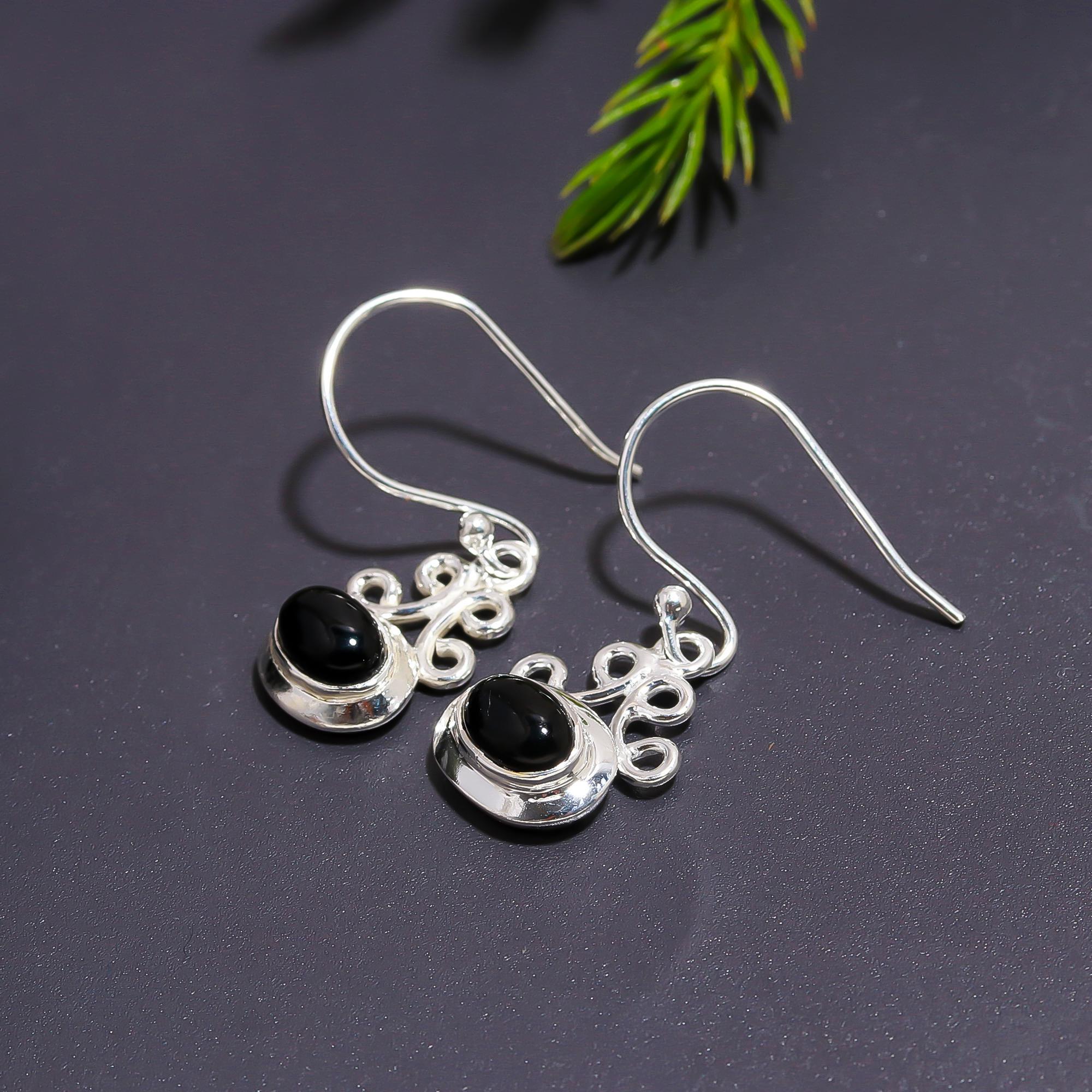 925 Silver Black Onyx Filigree Drop Earrings