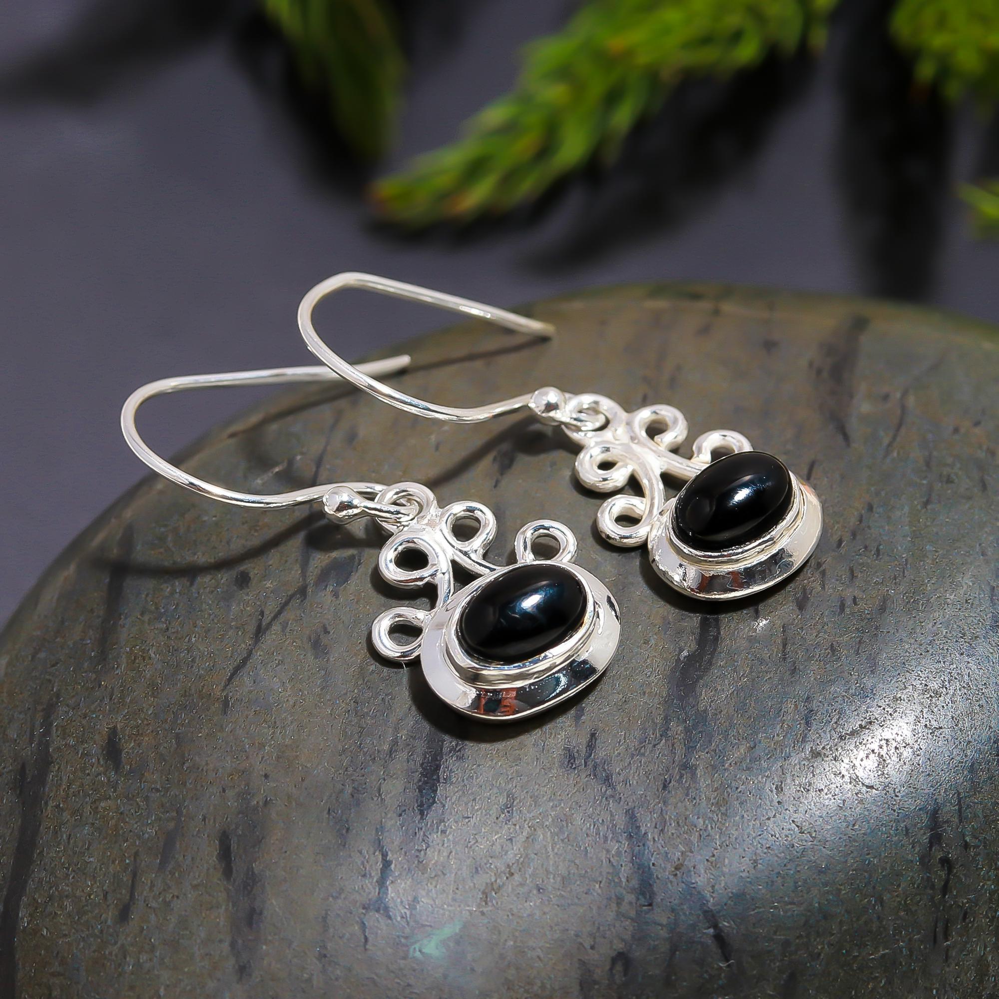 925 Silver Black Onyx Filigree Drop Earrings