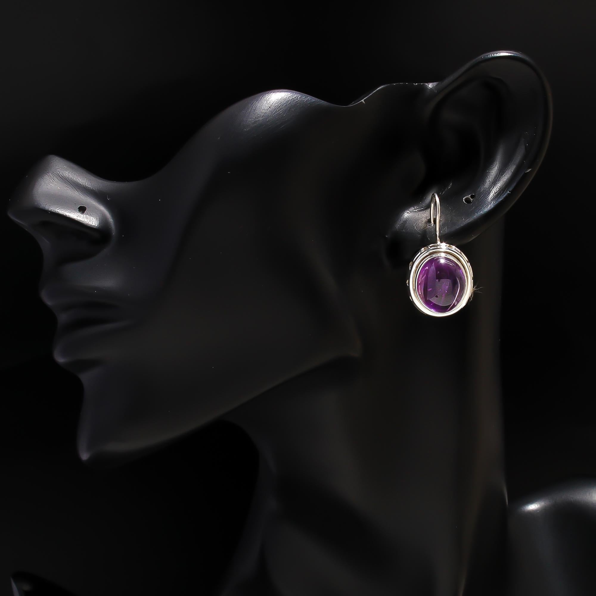 925 Silver Oval Amethyst Drop Earrings