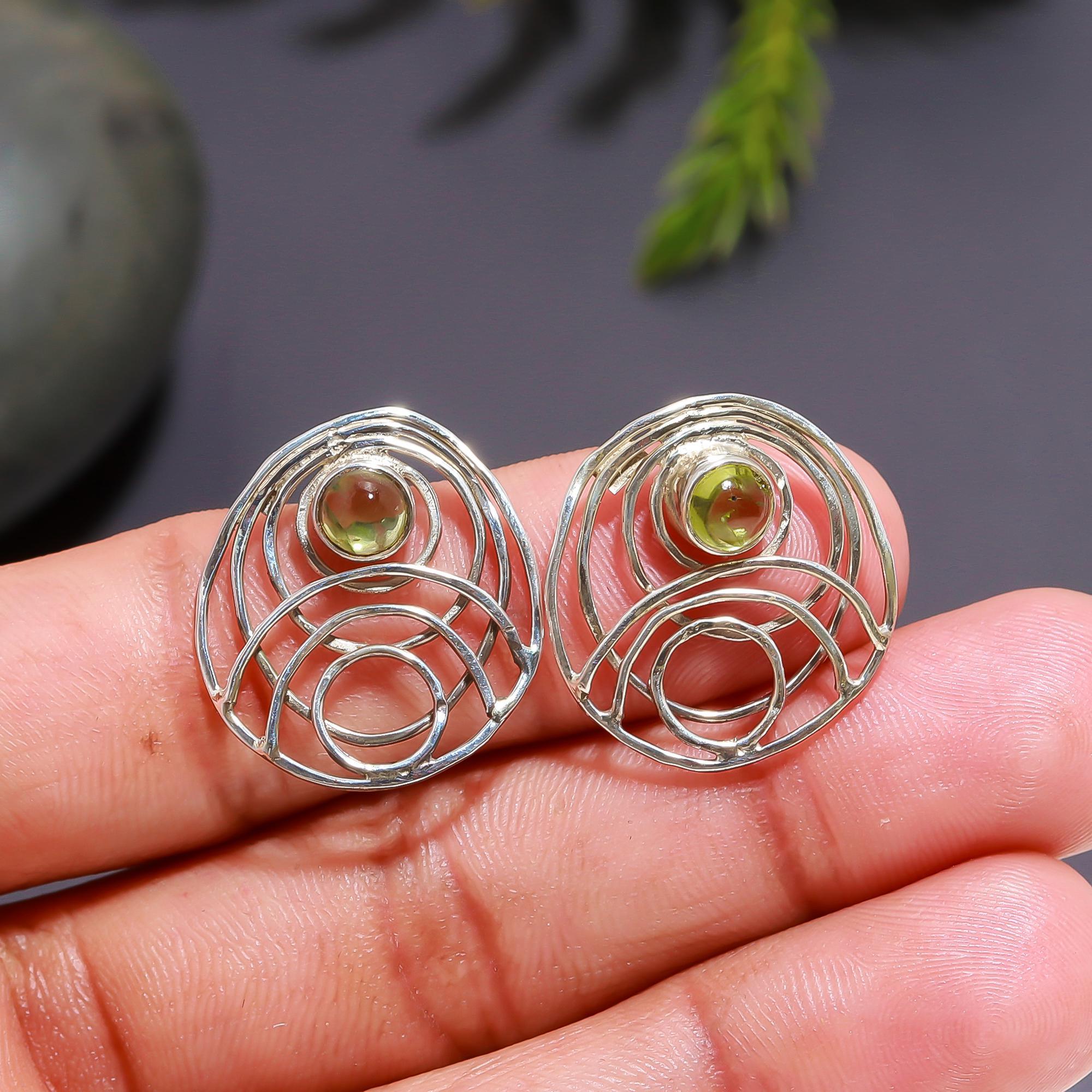 925 Silver Open Wire Peridot Stud Earrings