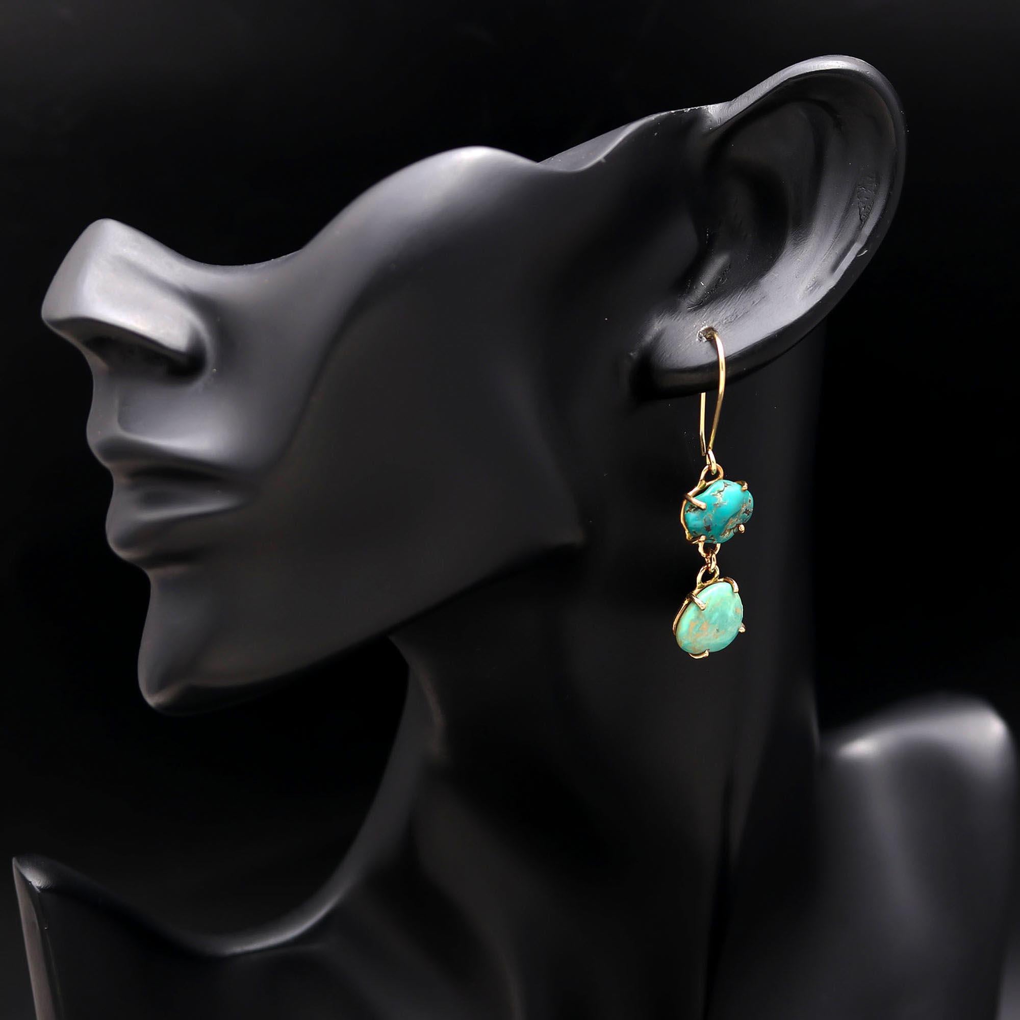 925 Silver Raw Turquoise Dangle Earrings