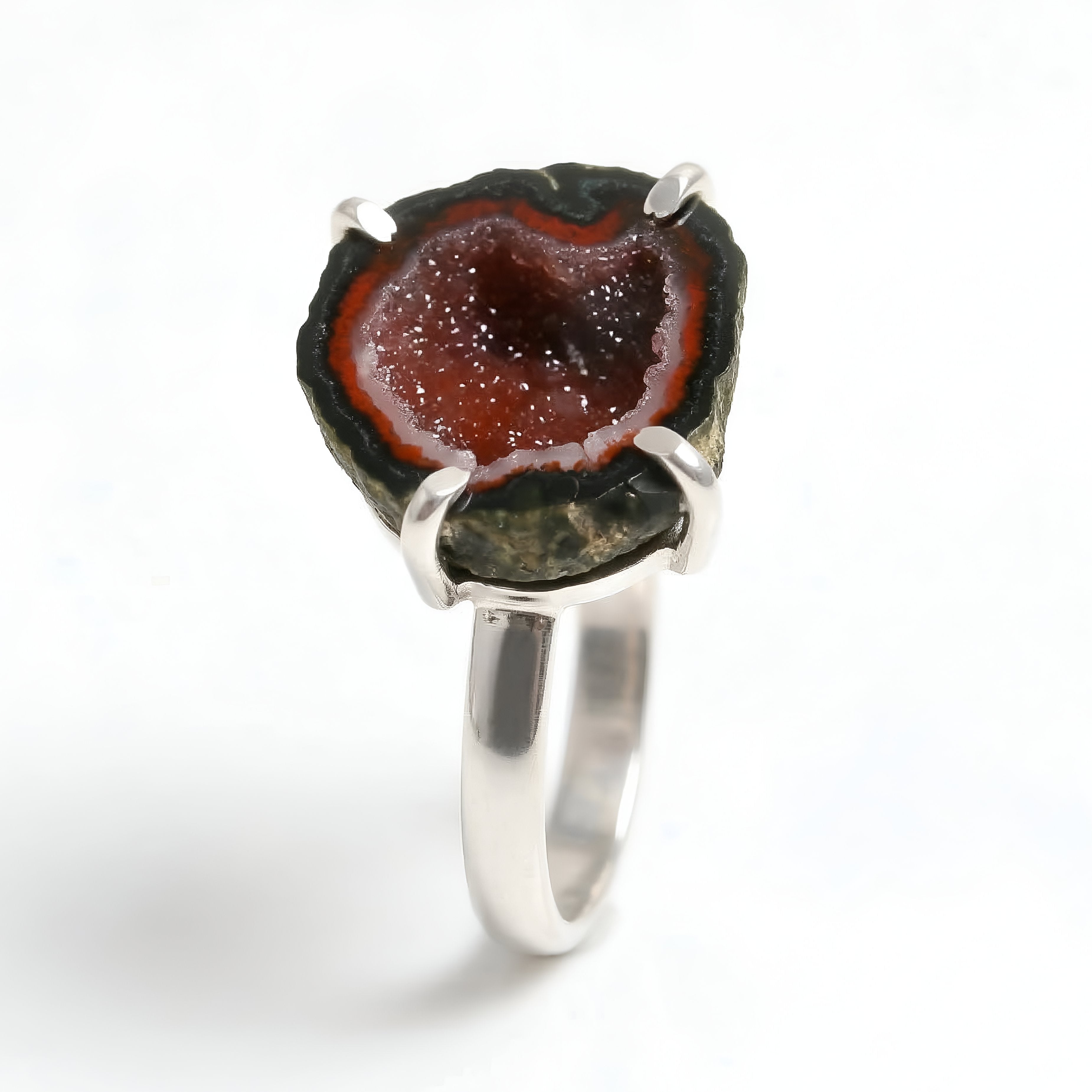 925 Silver Raw Slice Druzy Geode Ring