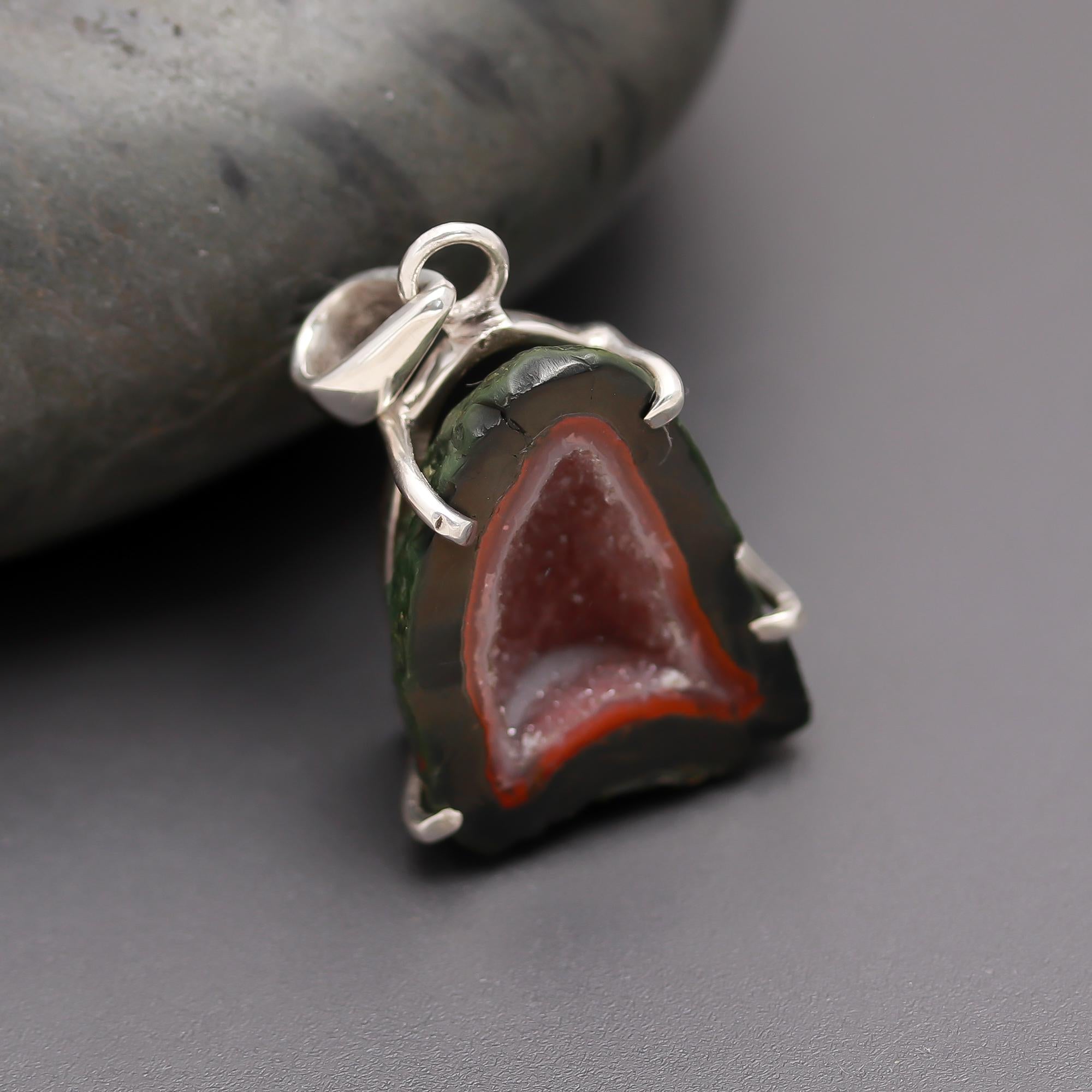 925 Silver Raw Druzy Geode Slice Pendant
