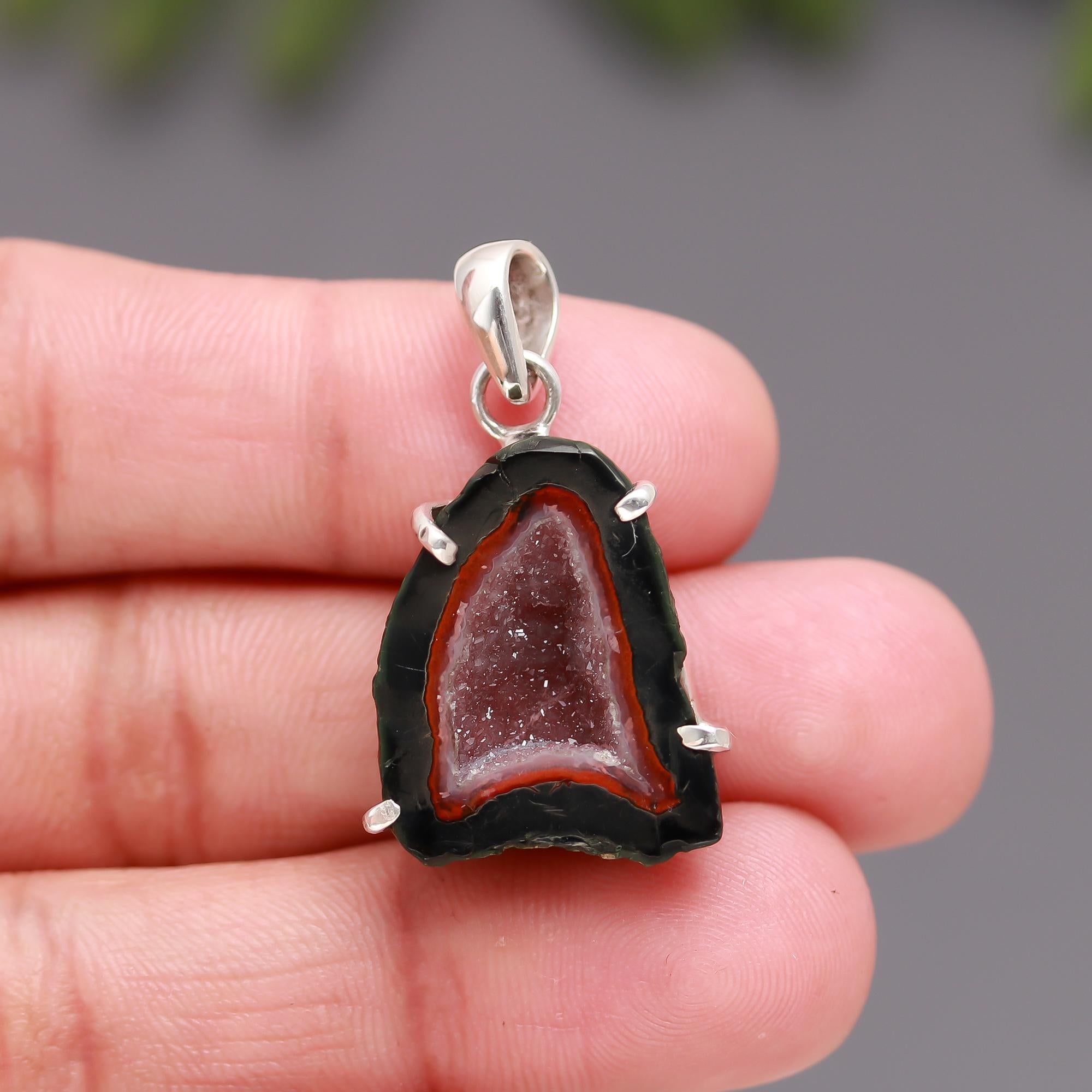 925 Silver Raw Druzy Geode Slice Pendant