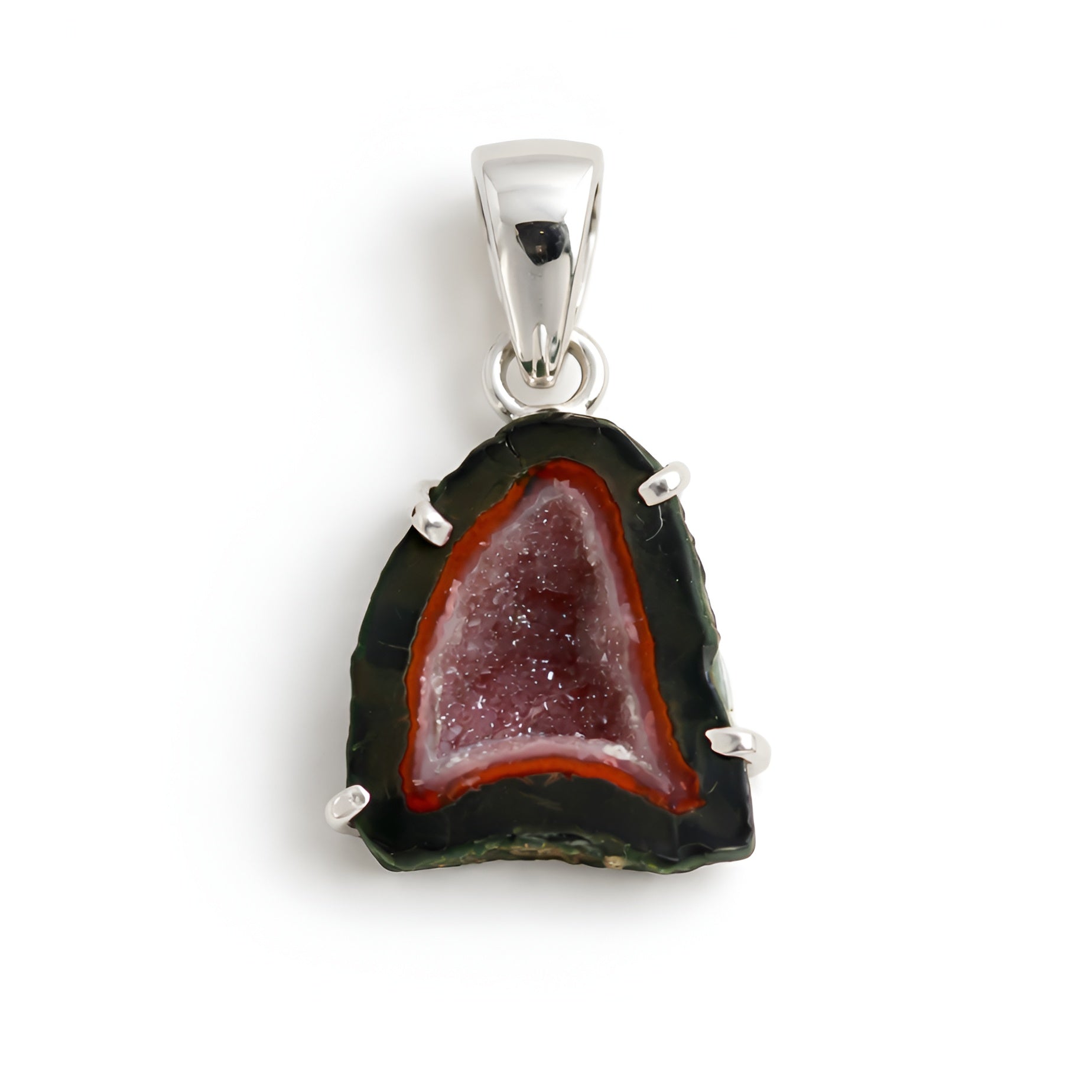 925 Silver Raw Druzy Geode Slice Pendant