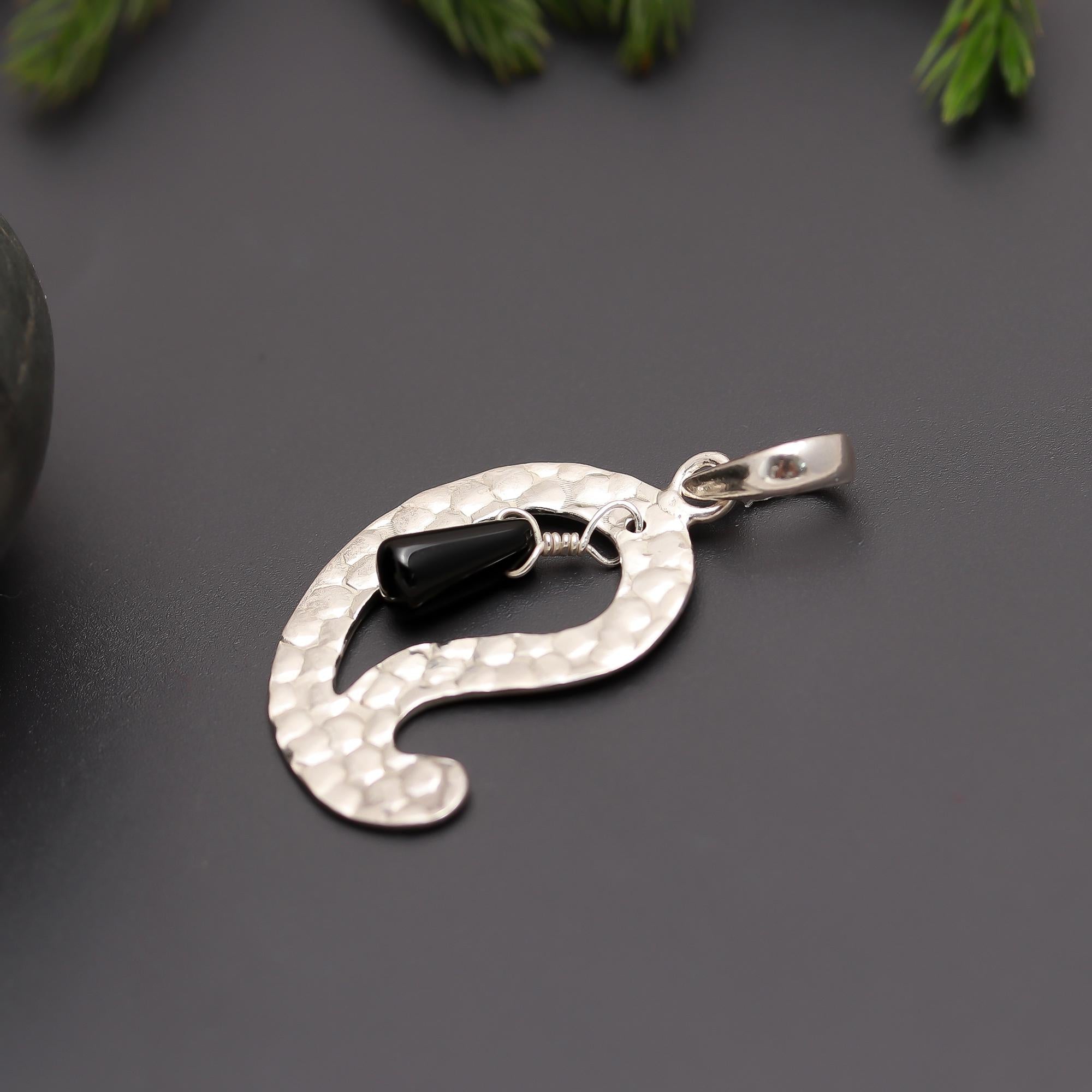 925 Silver Textured Curl Black Onyx Drop Pendant