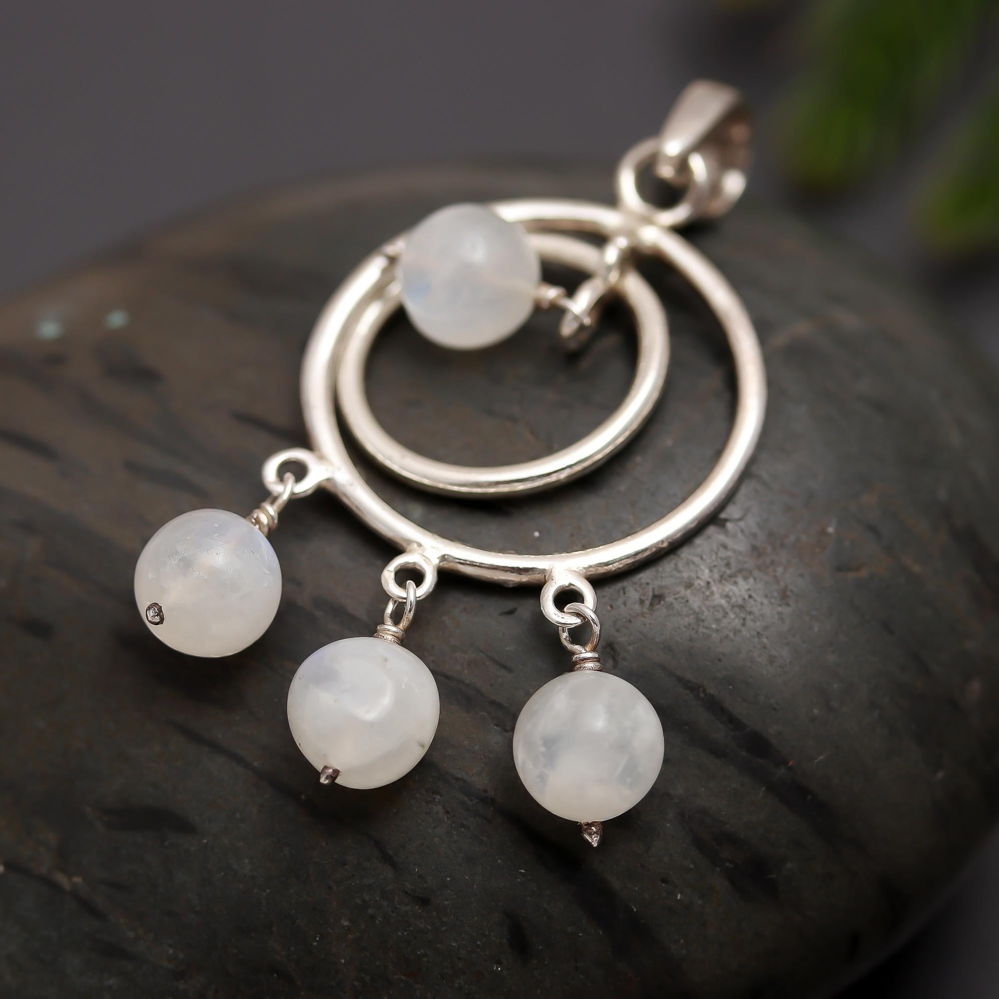 925 Silver Double Circle Moonstone Beads Pendant