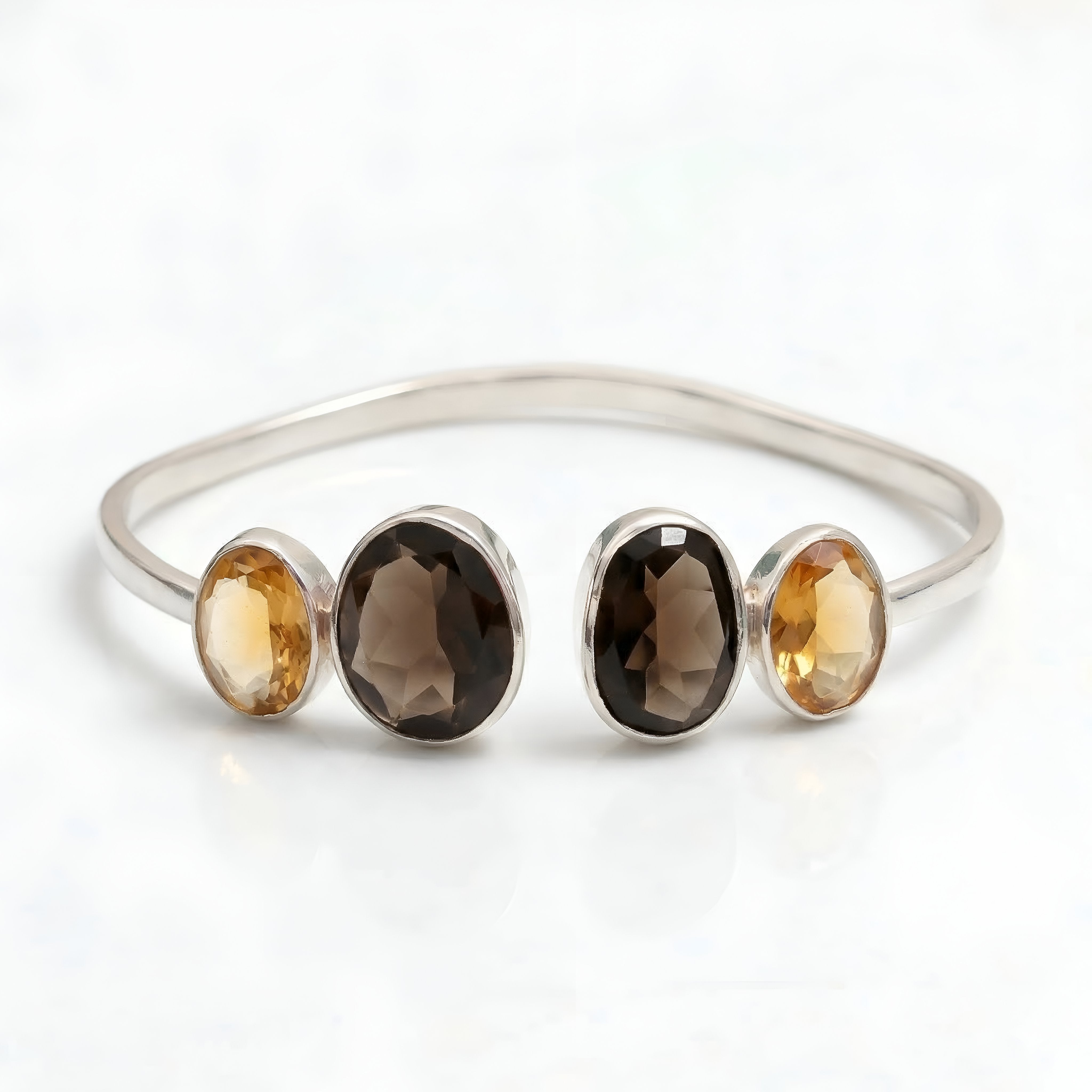 925 Silver Citrine & Smoky Quartz Cuff Bracelet