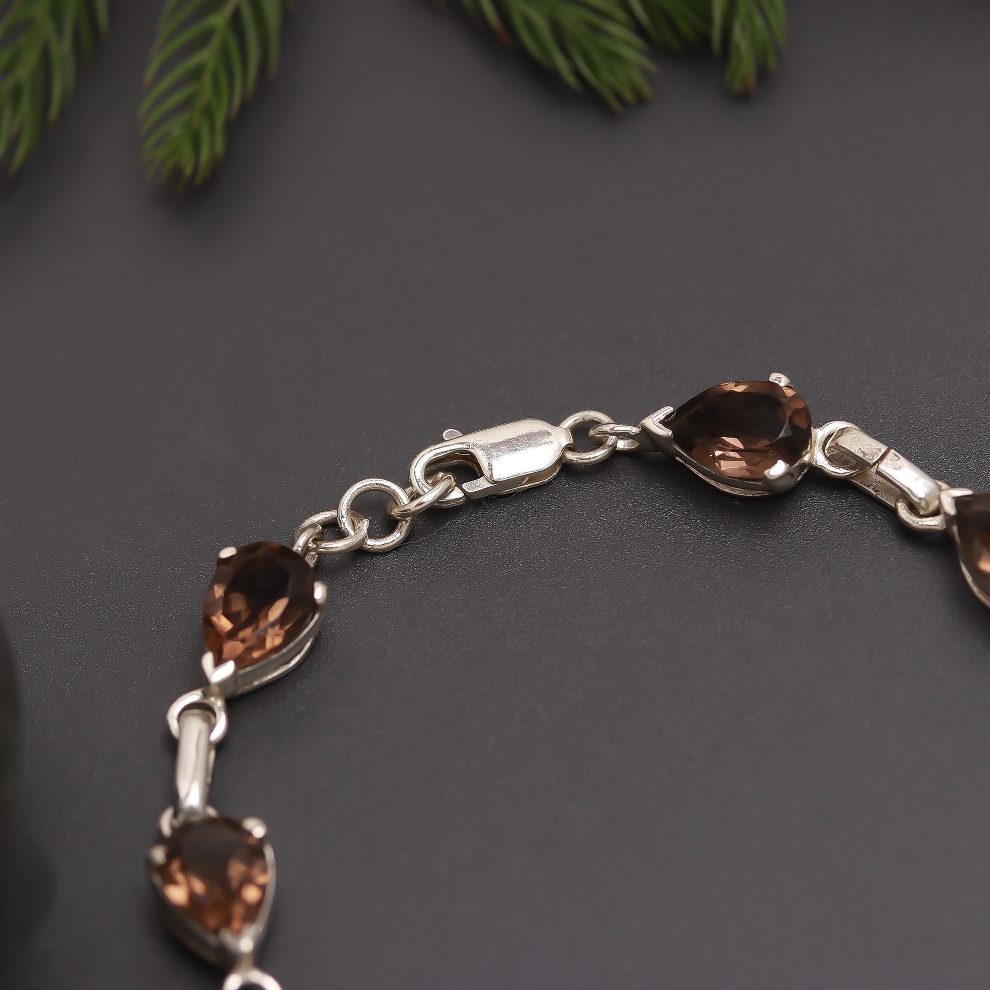 925 Silver Smoky Quartz Link Bracelet