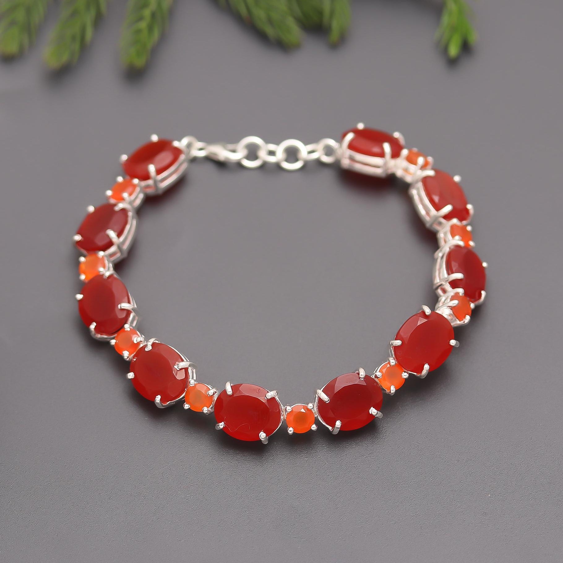925 Silver Fiery Carnelian Link Bracelet