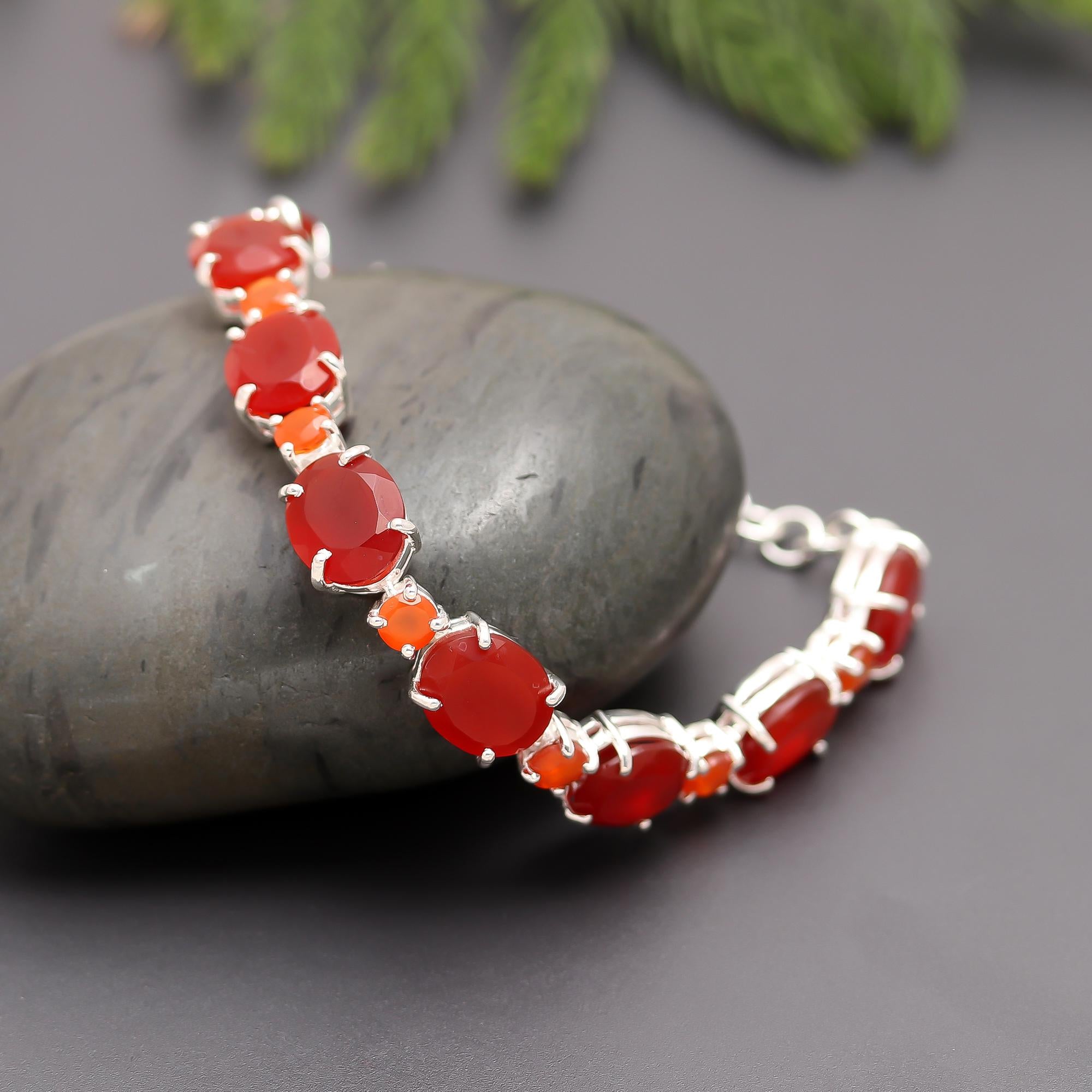 925 Silver Fiery Carnelian Link Bracelet