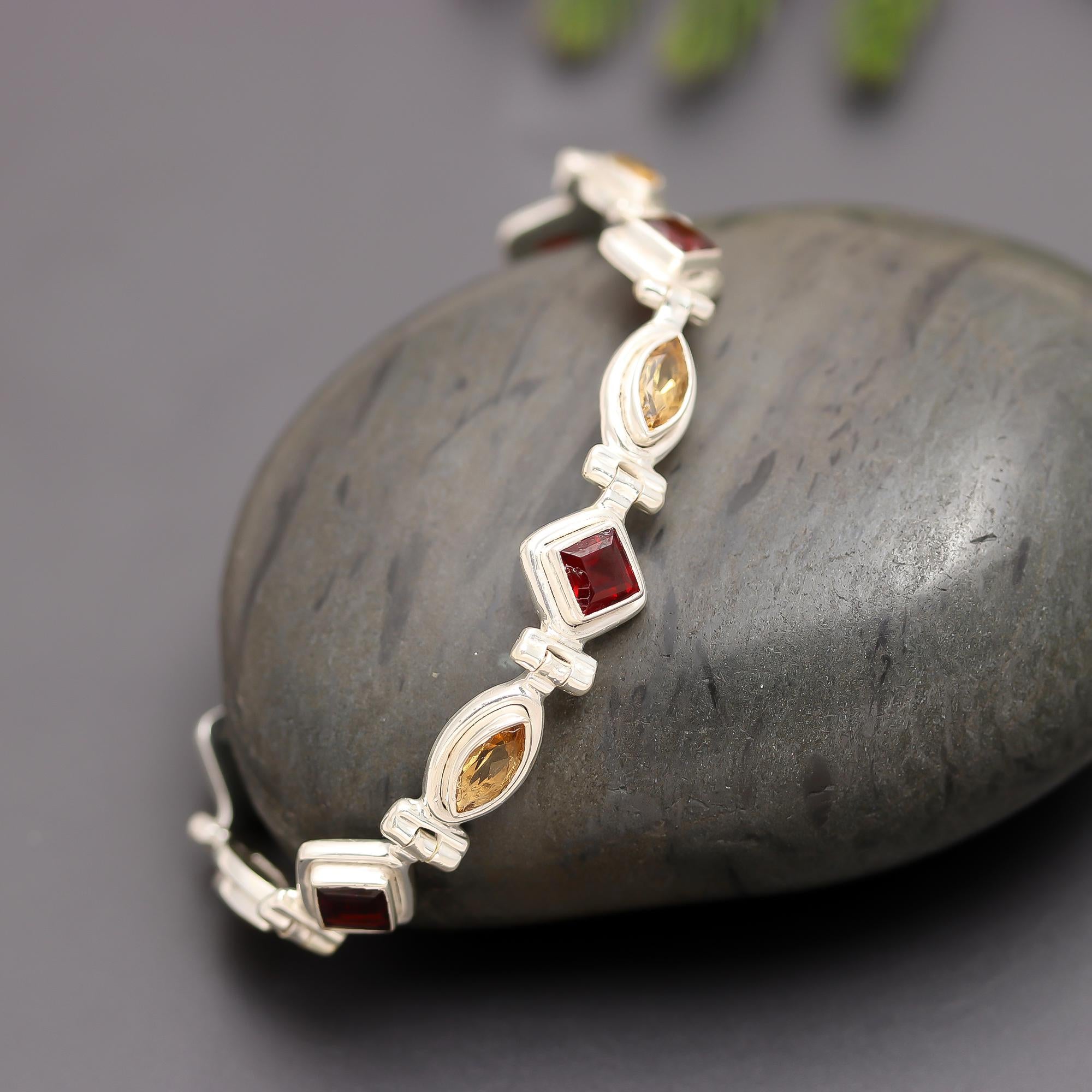 925 Silver Garnet & Citrine Bracelet