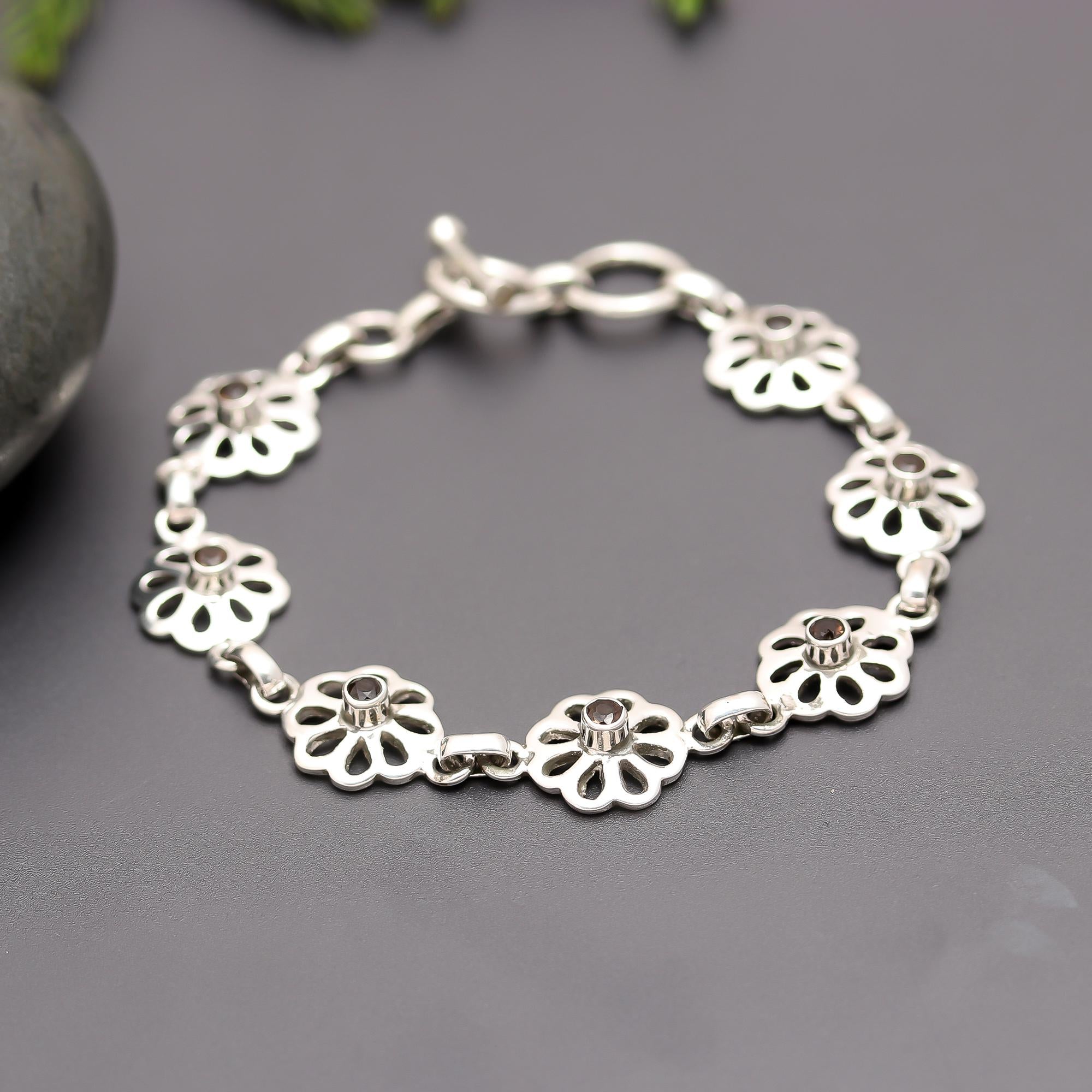 925 Silver Floral Link Bracelet