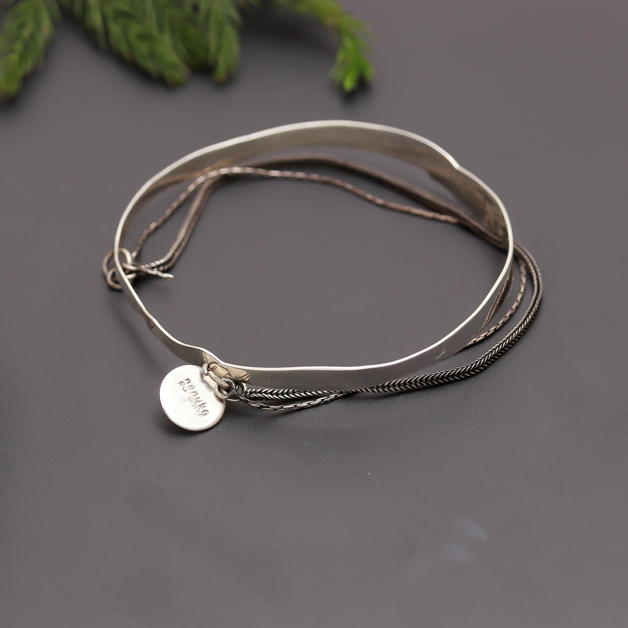 925 Silver Hammered Bangle Bracelet