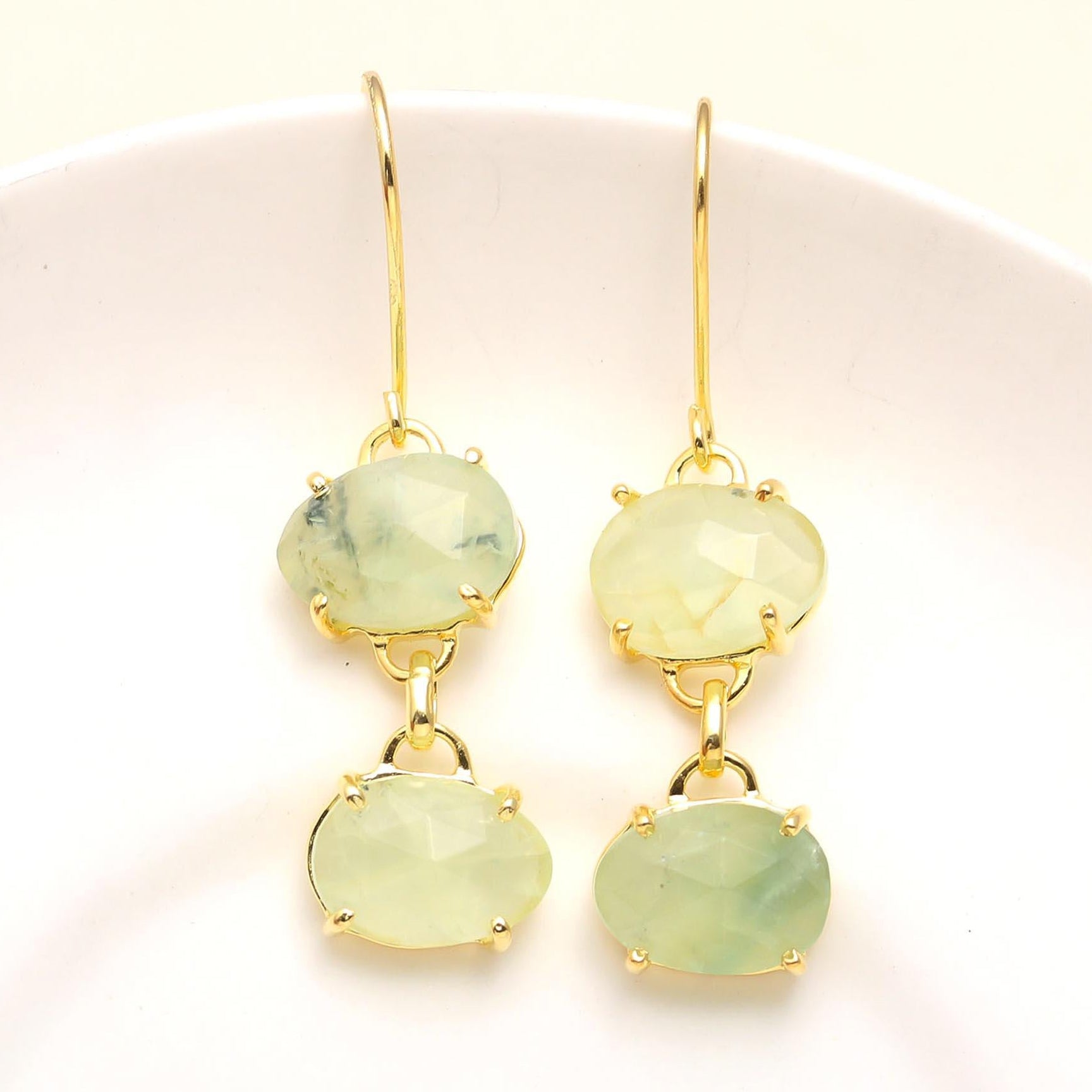 The Mint Cascade: Green Prehnite Drop Earrings