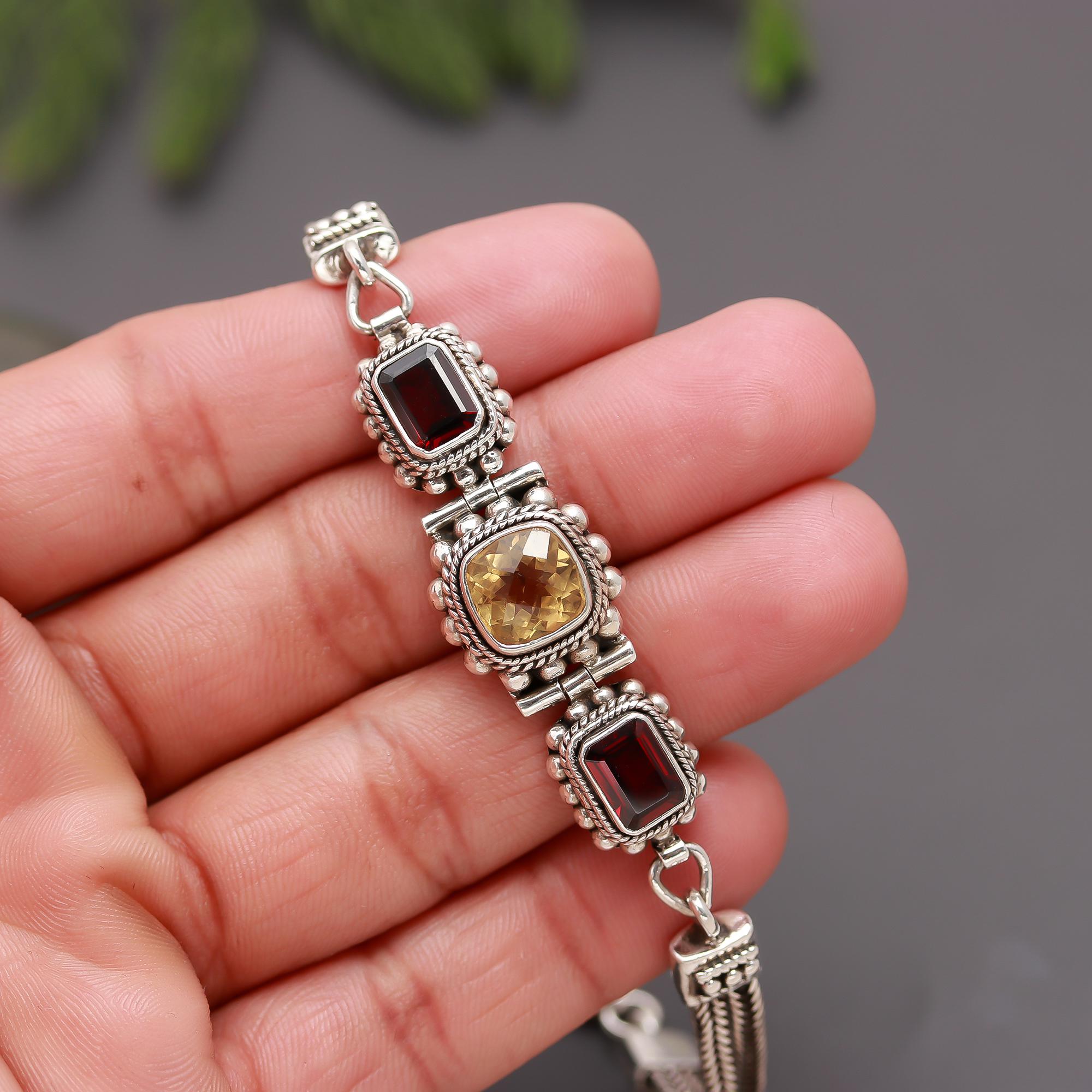 925 Silver Citrine & Garnet Bracelet