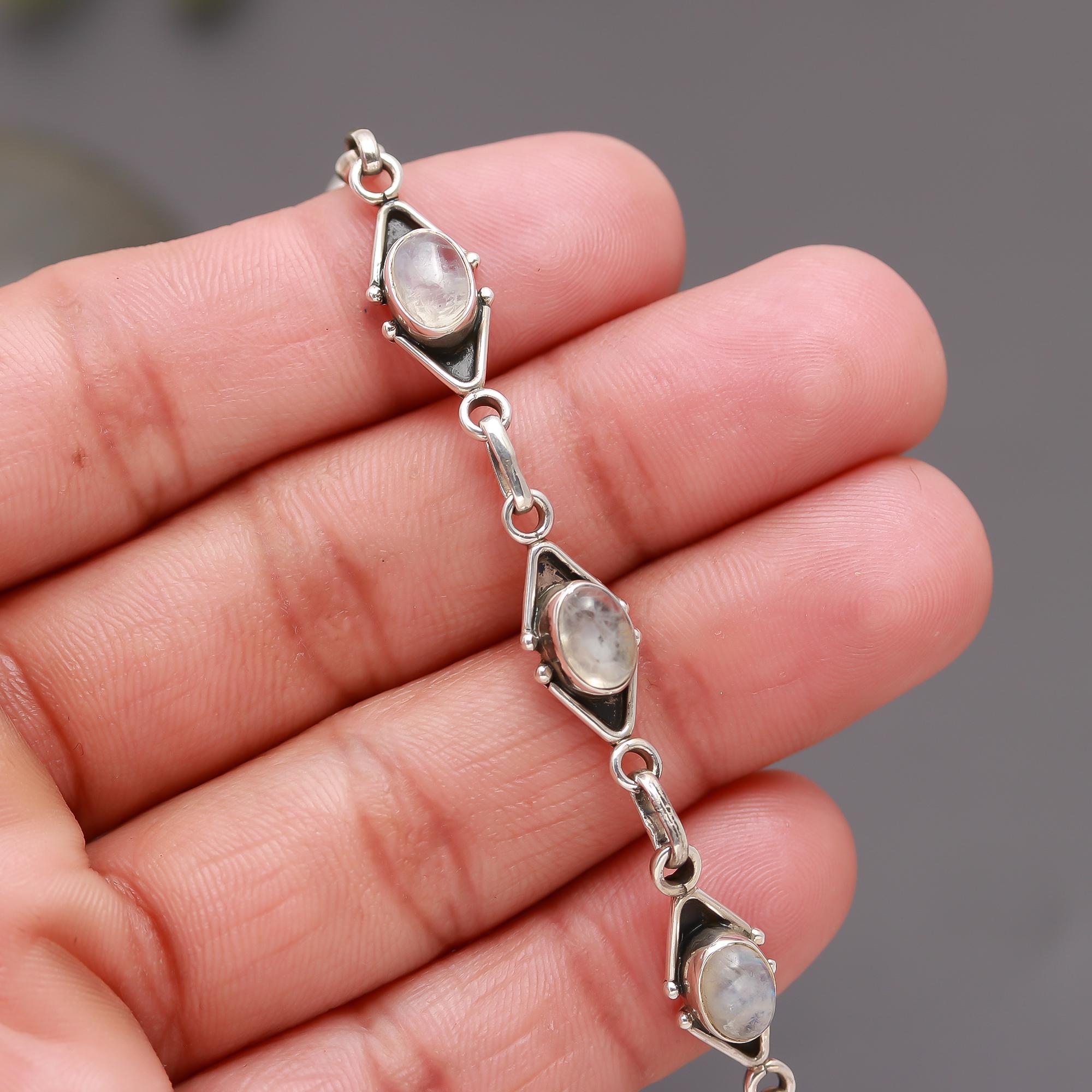 925 Silver Moonstone Link Bracelet