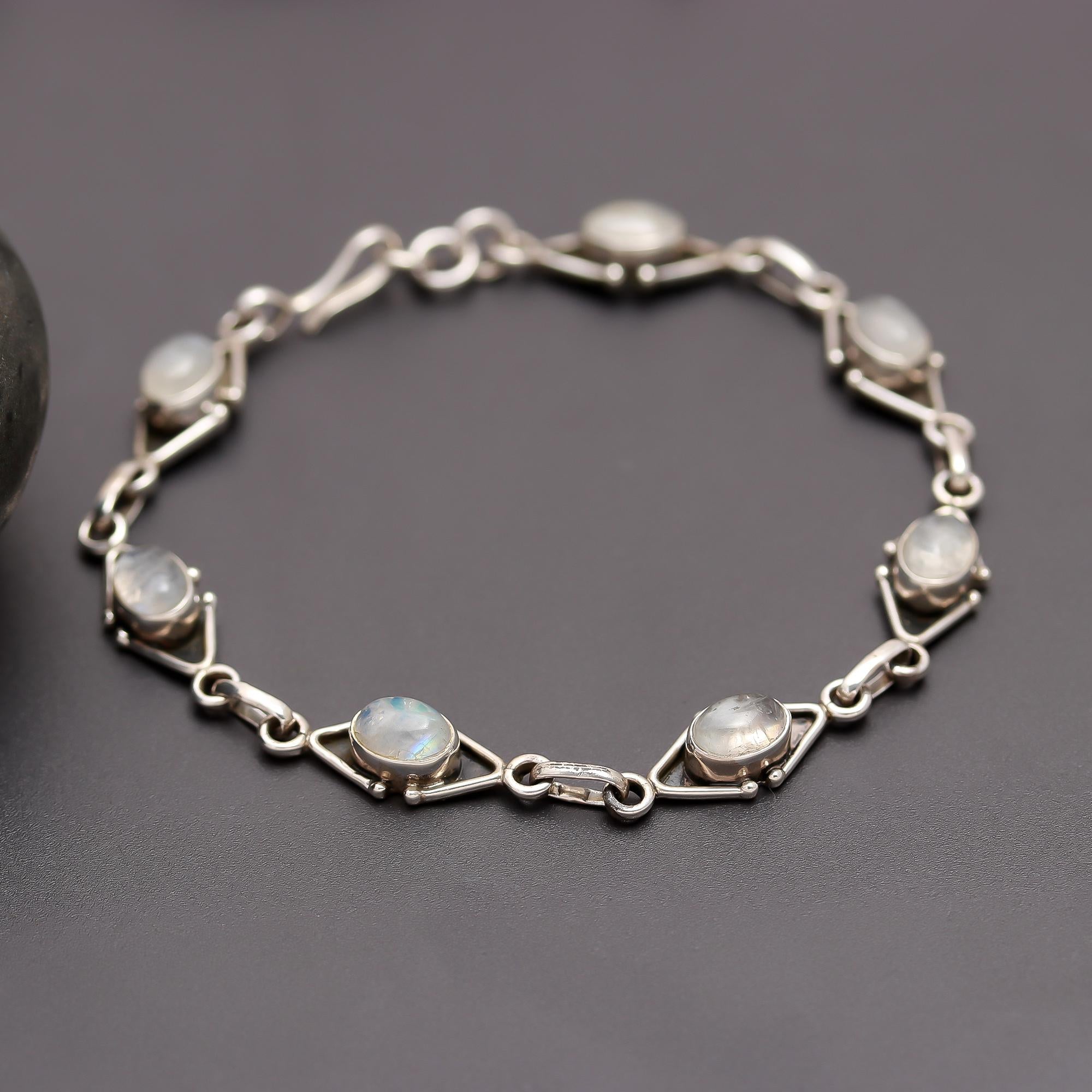 925 Silver Moonstone Link Bracelet