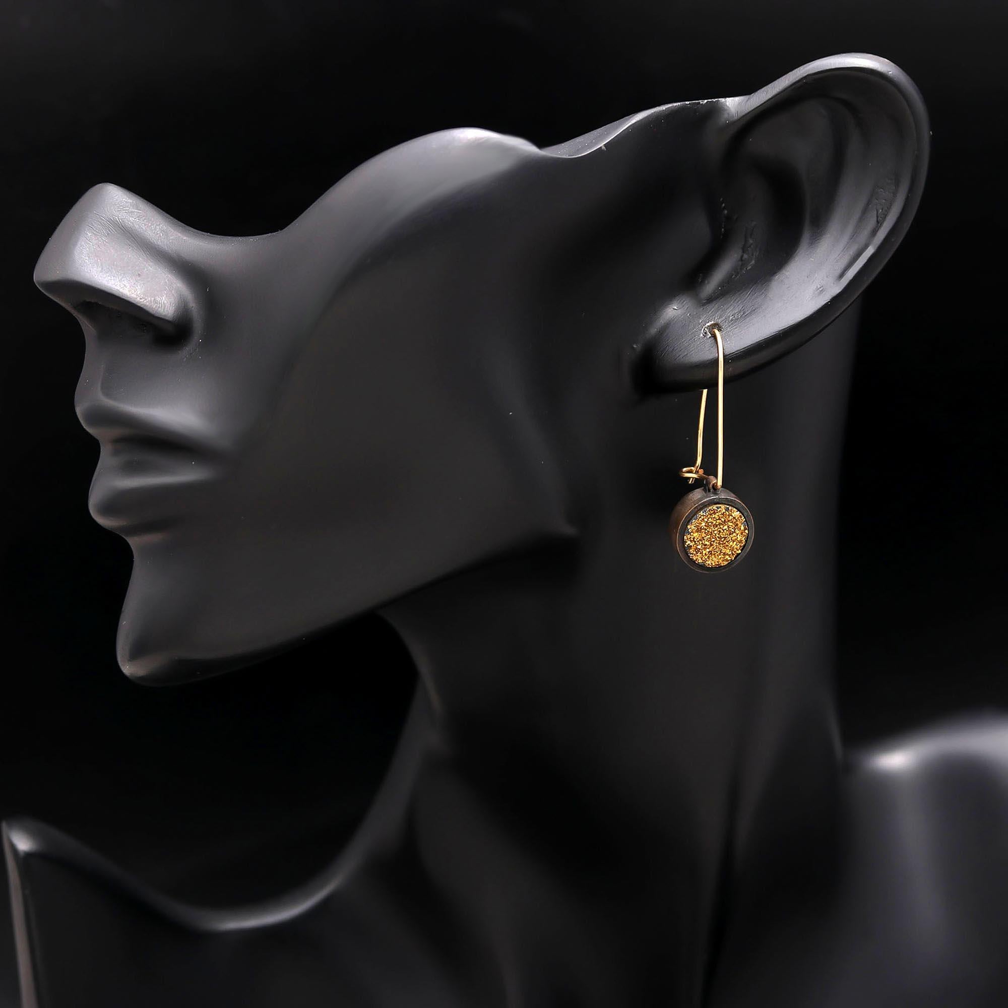 925 Silver Gold Druzy Dangle Earrings