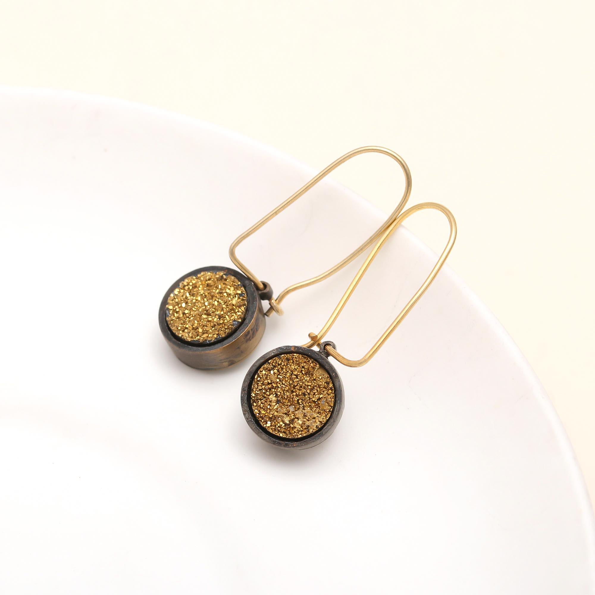 925 Silver Gold Druzy Dangle Earrings