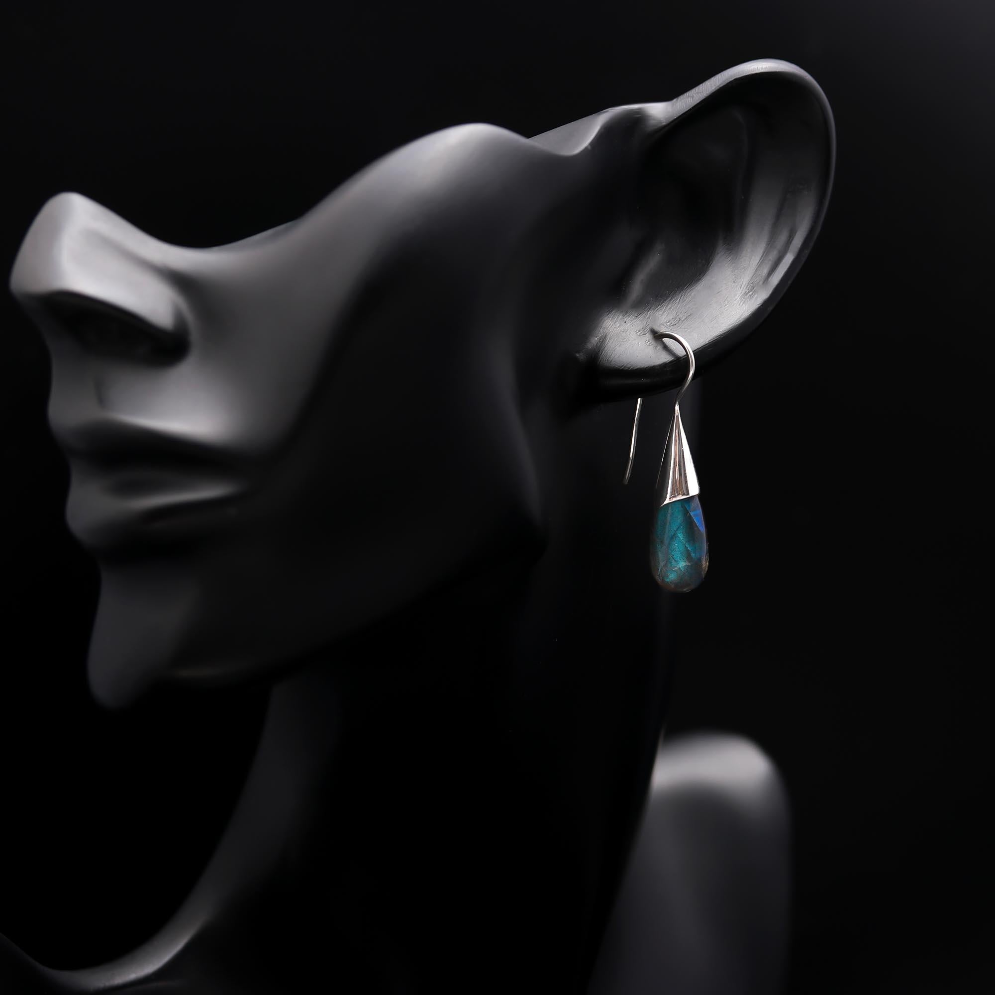 Handmade 925 Sterling Silver Labradorite Teardrop Dangle Earrings