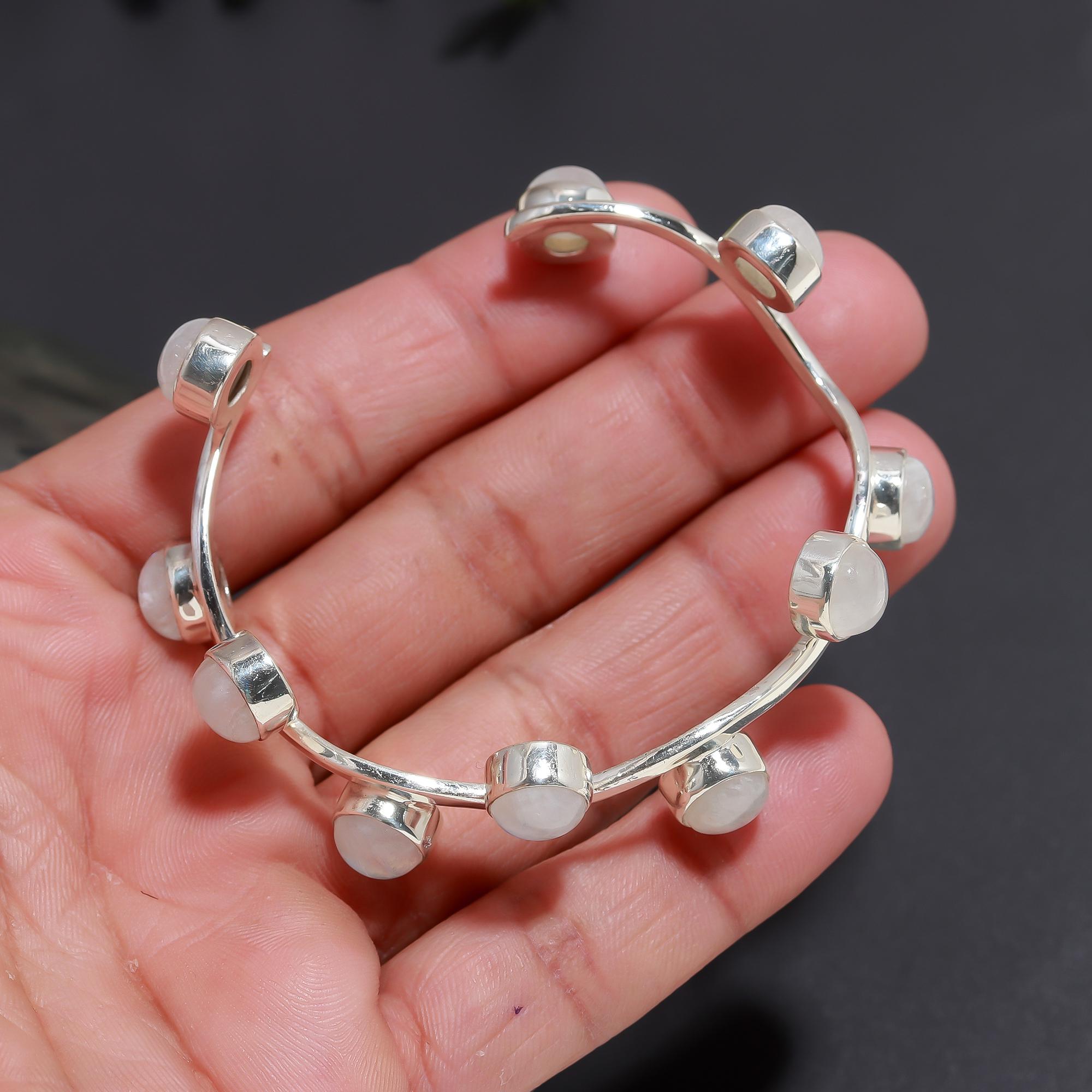 925 Silver Curved Moonstone Open Cuff Bracelet