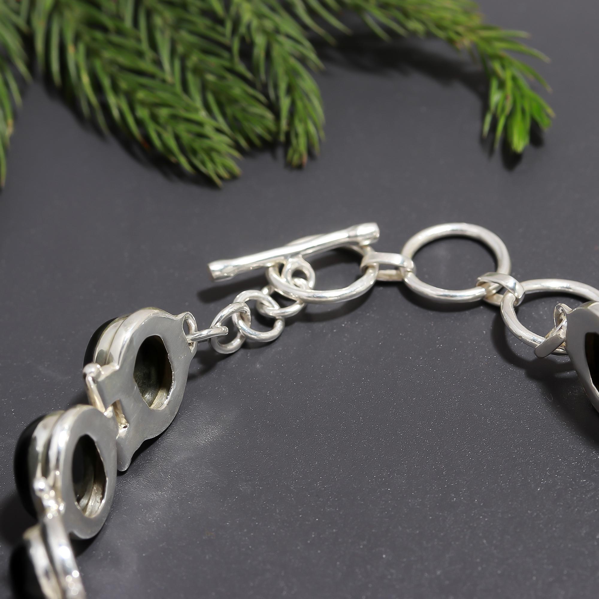 925 Silver Black Onyx Link Bracelet