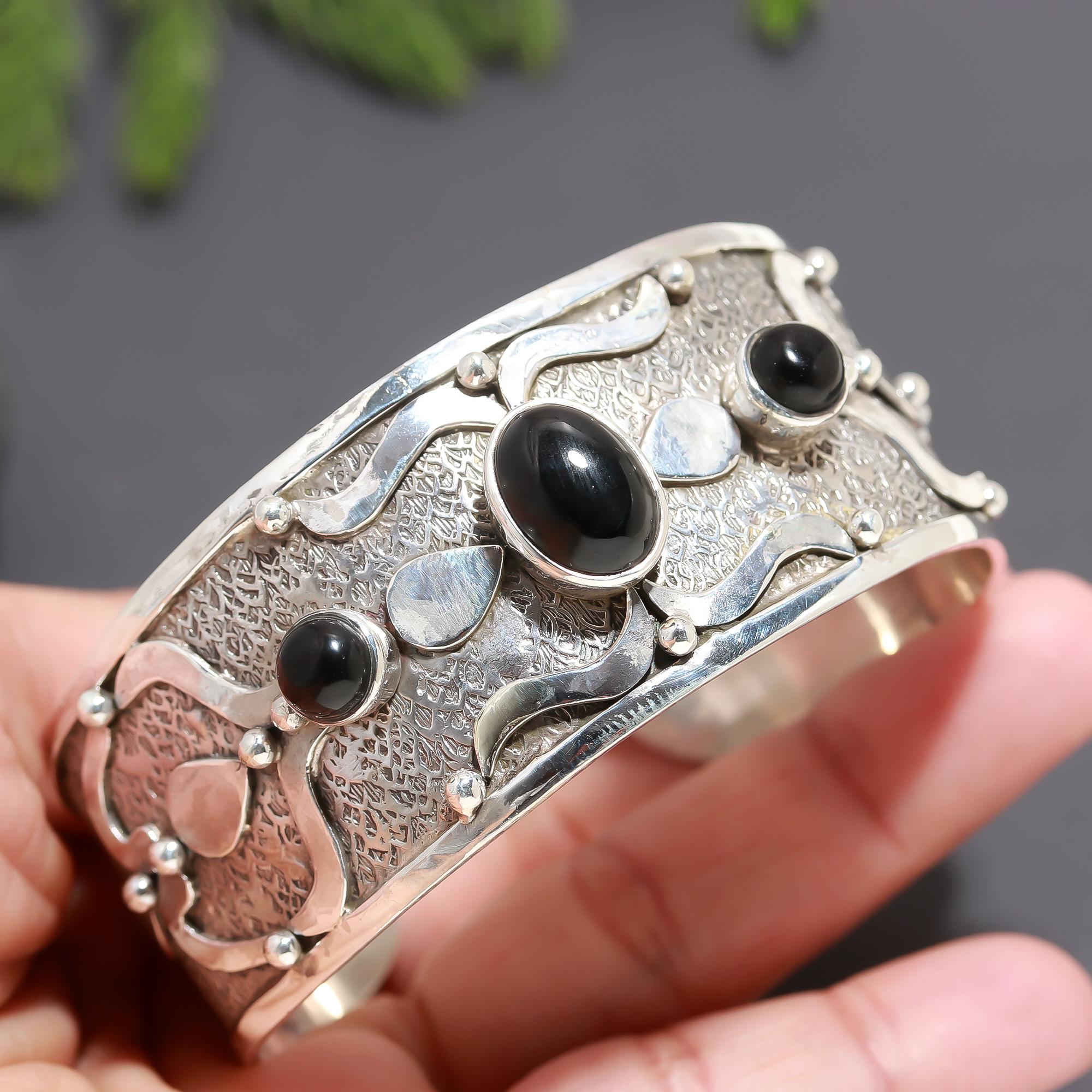 925 Silver Black Onyx Cuff Bracelet