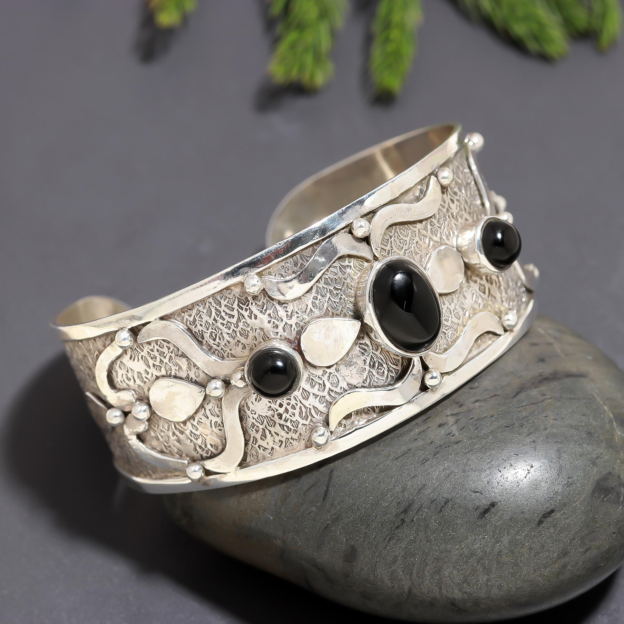 925 Silver Black Onyx Cuff Bracelet