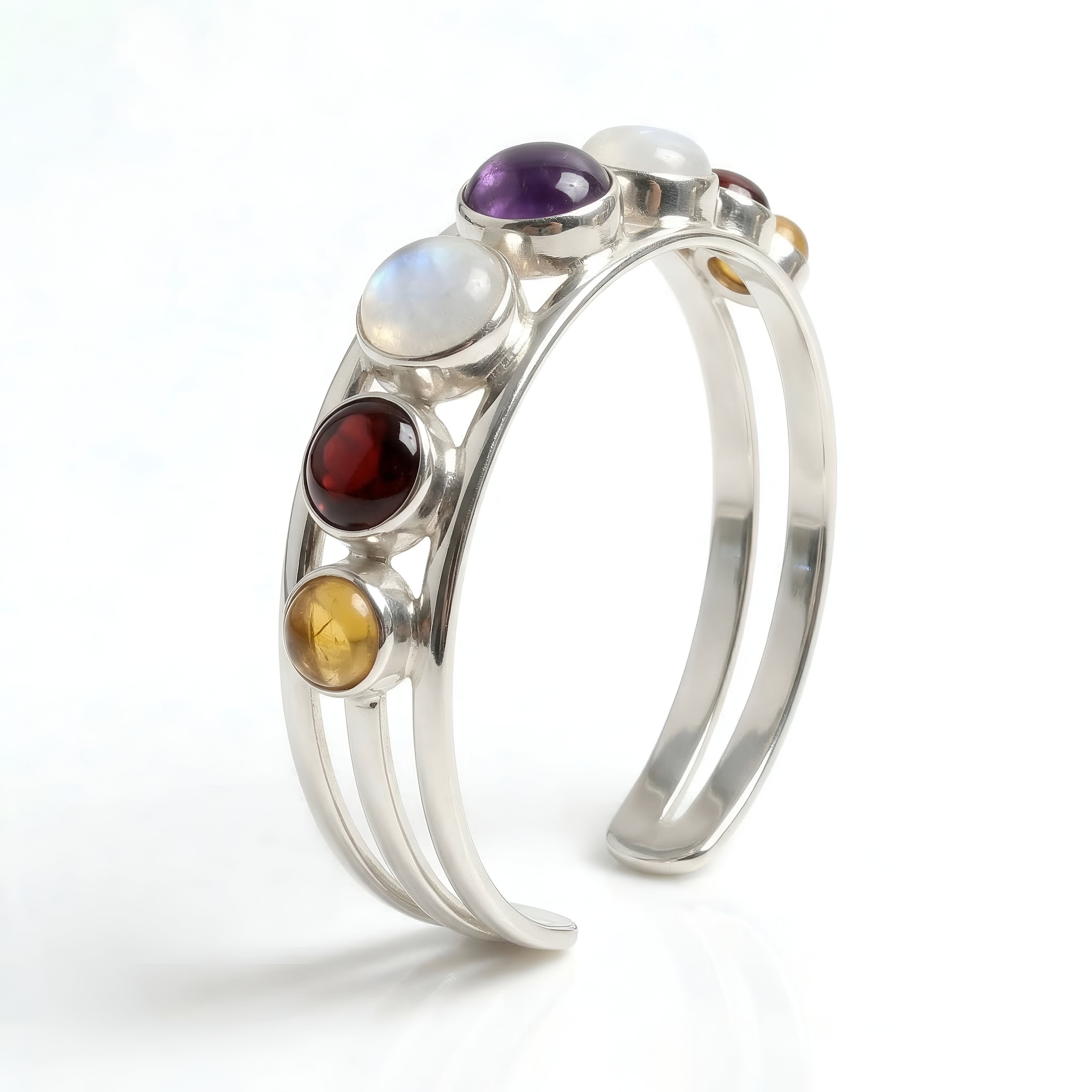 925 Silver Multi-Gemstone Cuff Bracelet