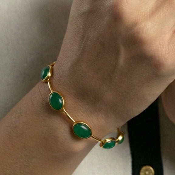 Sterling Silver Green Onyx Bangle Bracelet