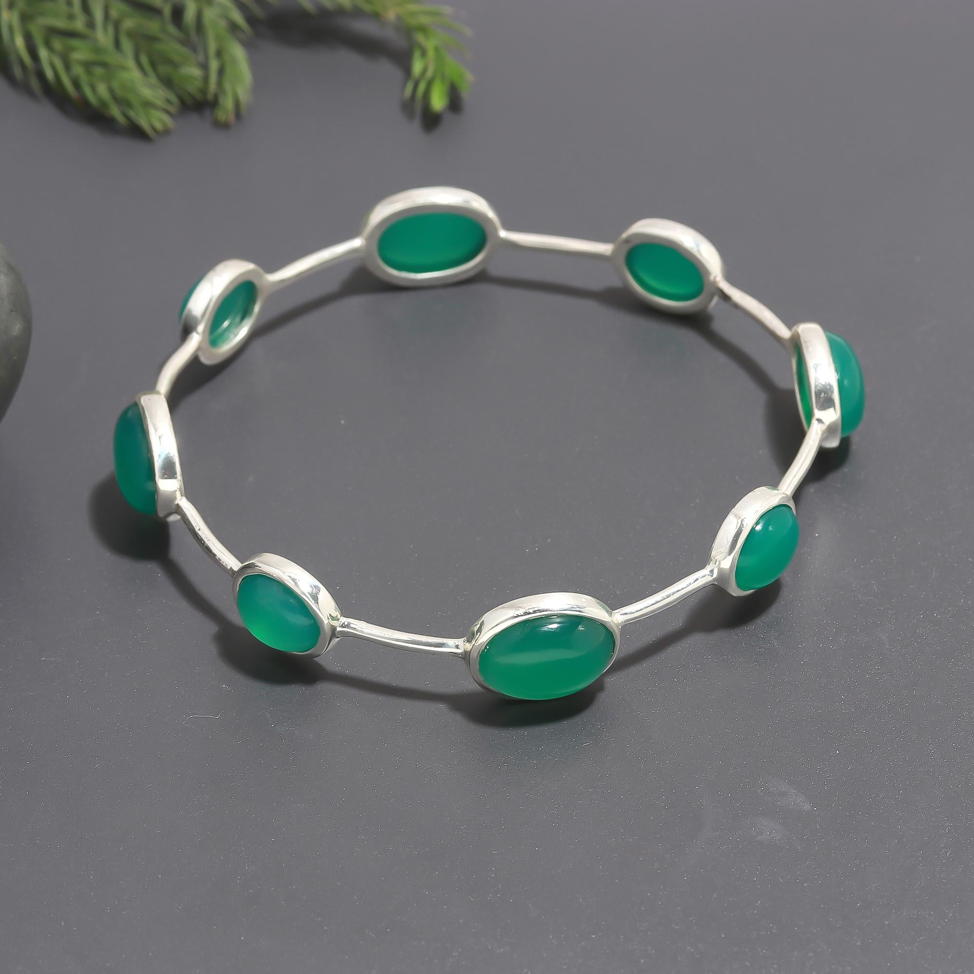 Sterling Silver Green Onyx Bangle Bracelet