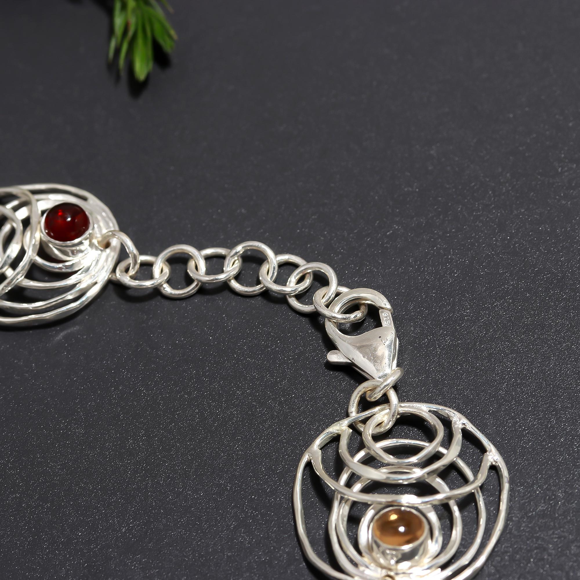 925 Silver Spiral Multi-Gemstone Bracelet